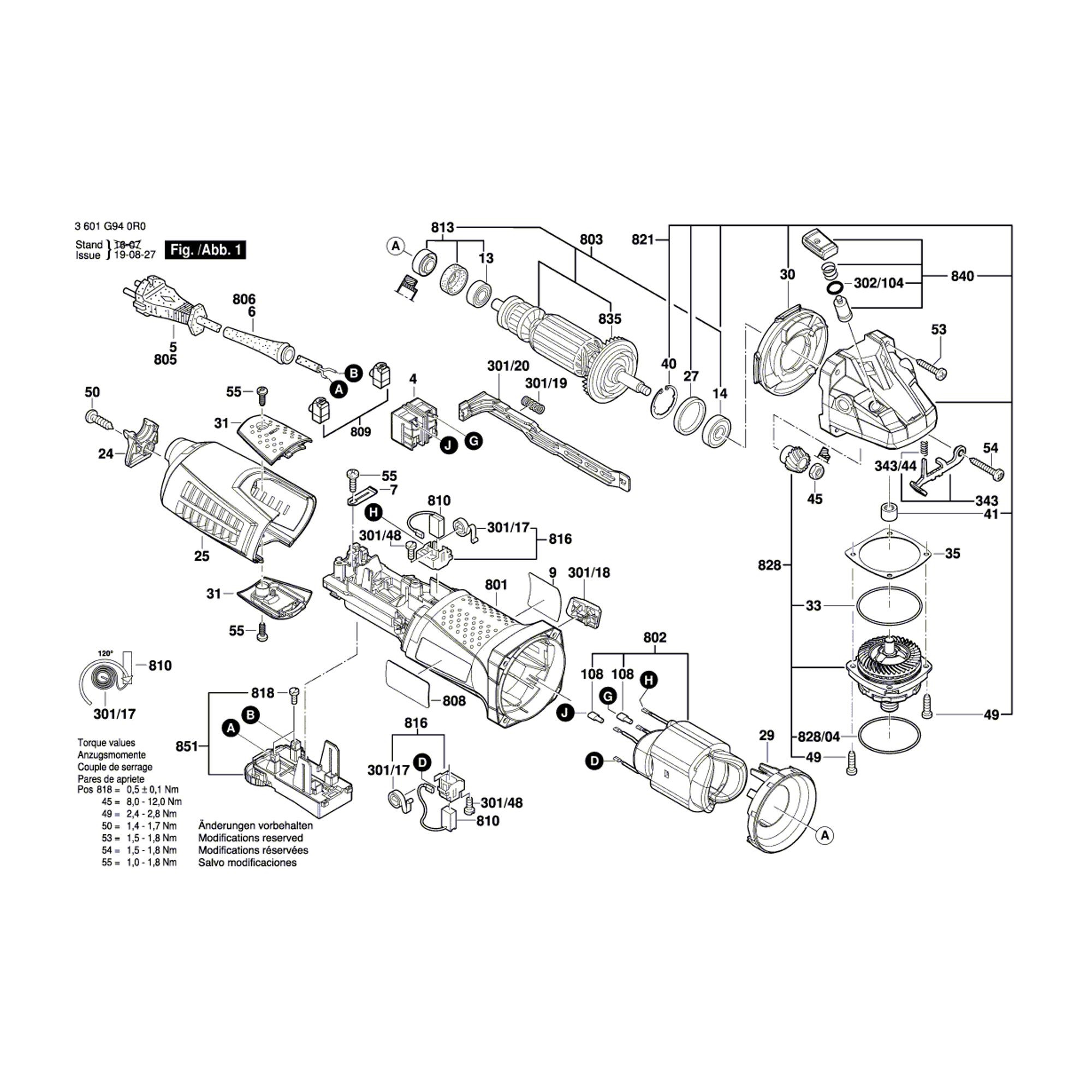 Vue éclatée Bosch GWS13-125CIE 3601G940R0 #01