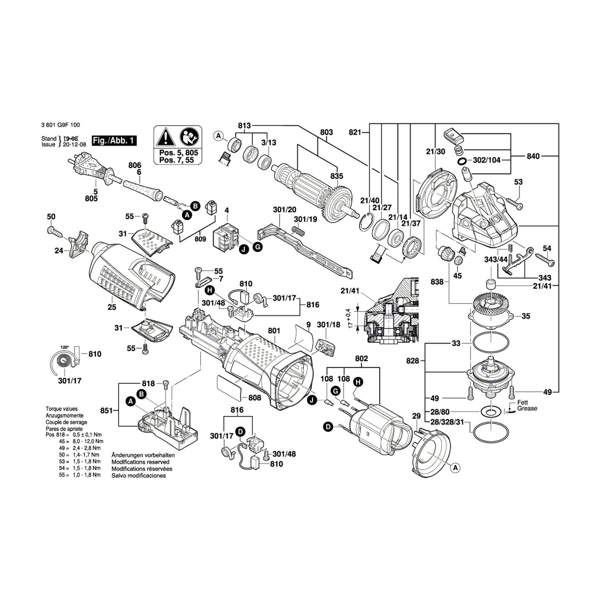 Vue éclatée Bosch GWS13-125CIEX 3601G9F100 #01