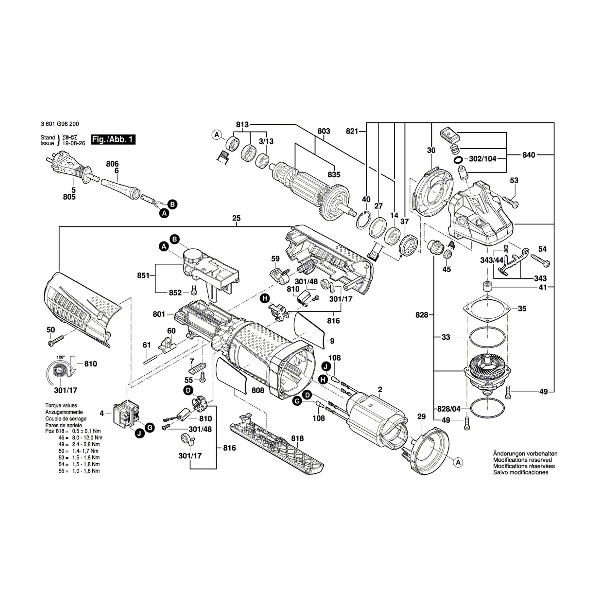 Vue éclatée Bosch GWS15-125CIEP 3601G96200 #01