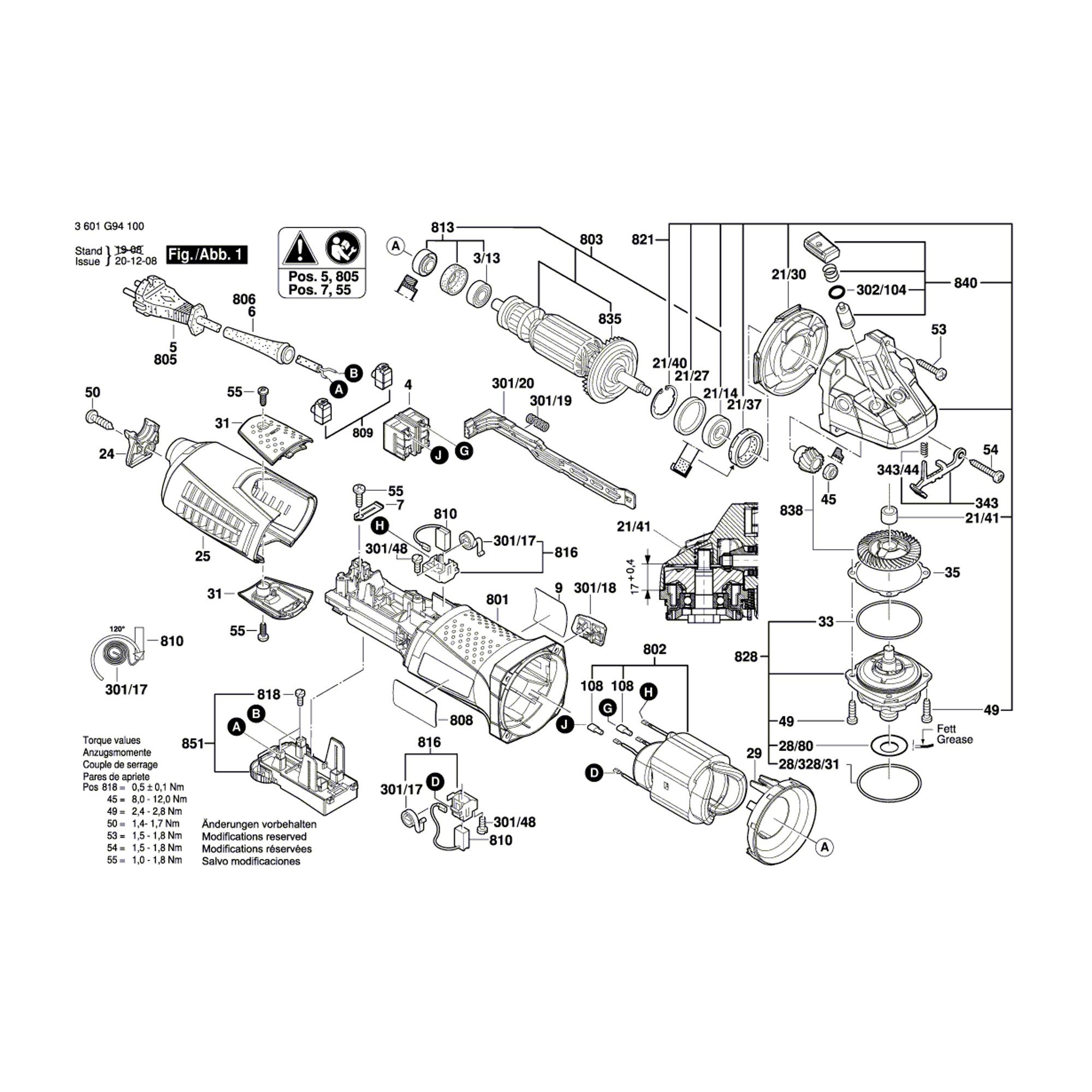 Vue éclatée Bosch GWS15-125CIEX 3601G96100 #01