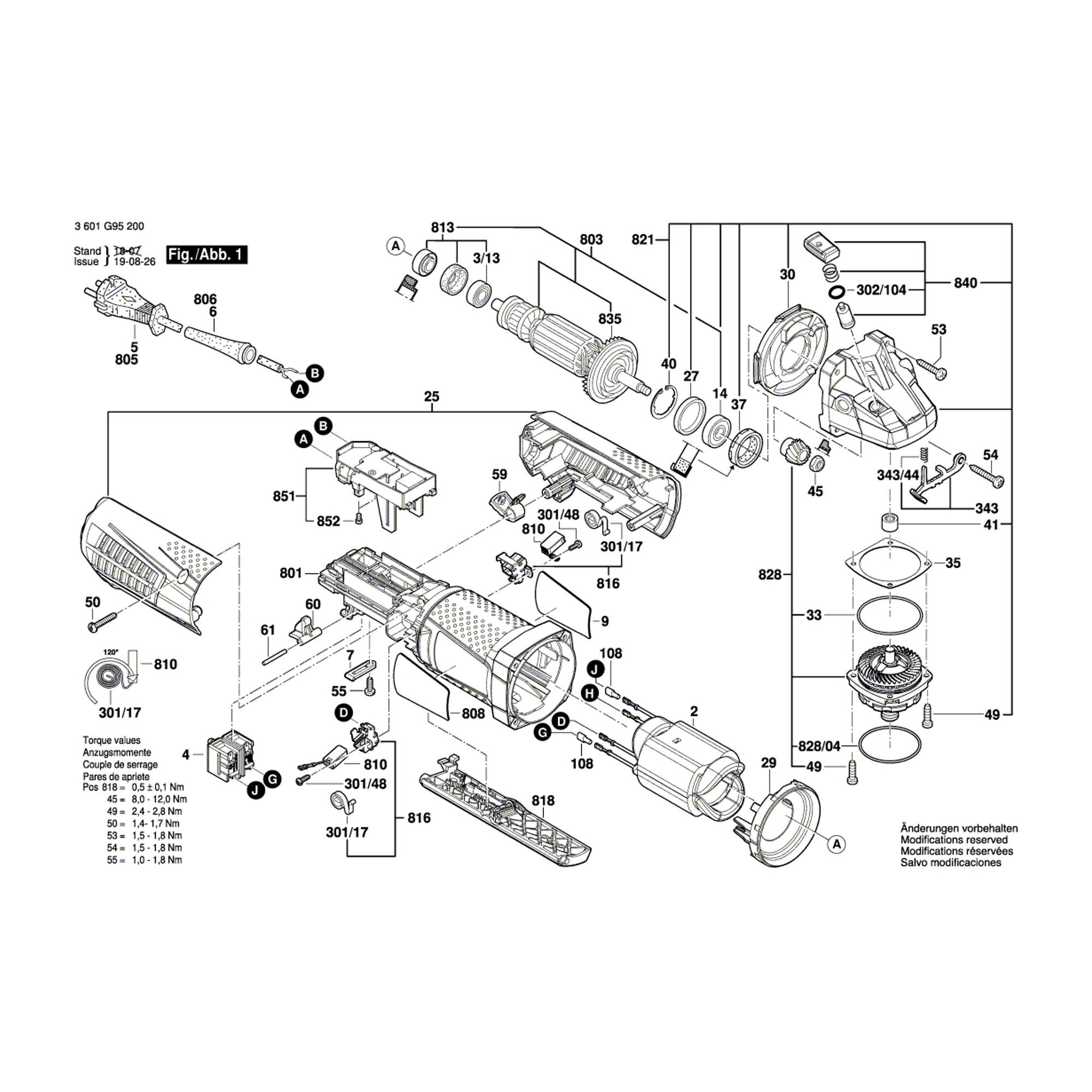 Vue éclatée Bosch GWS15-125CIP 3601G95200 #01