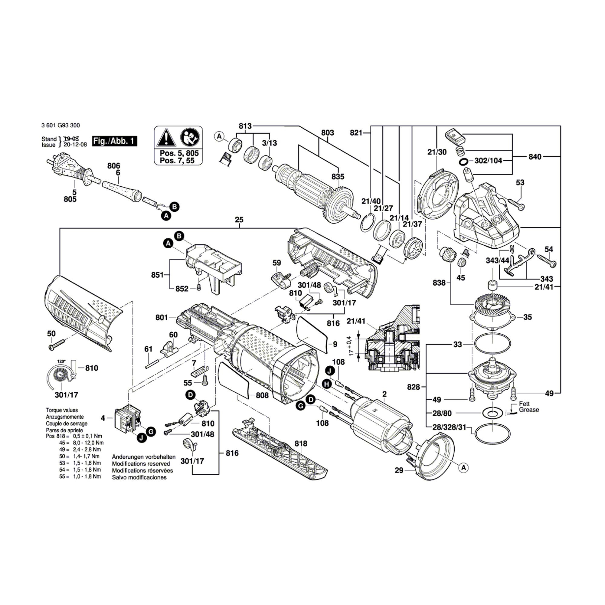 Vue éclatée Bosch GWS15-125CIPX 3601G95340 #01