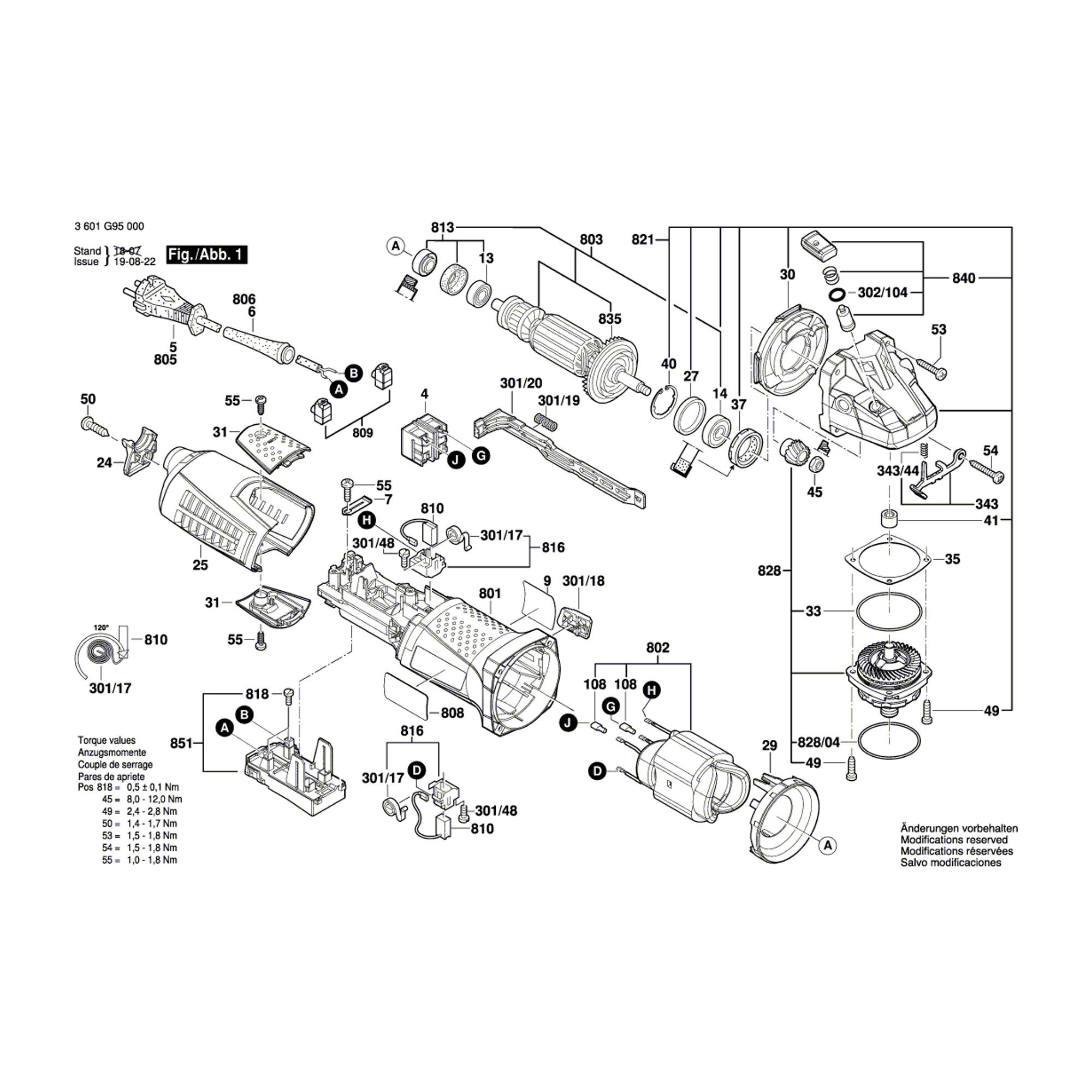 Vue éclatée Bosch GWS15-150CI 3601G98000 #01
