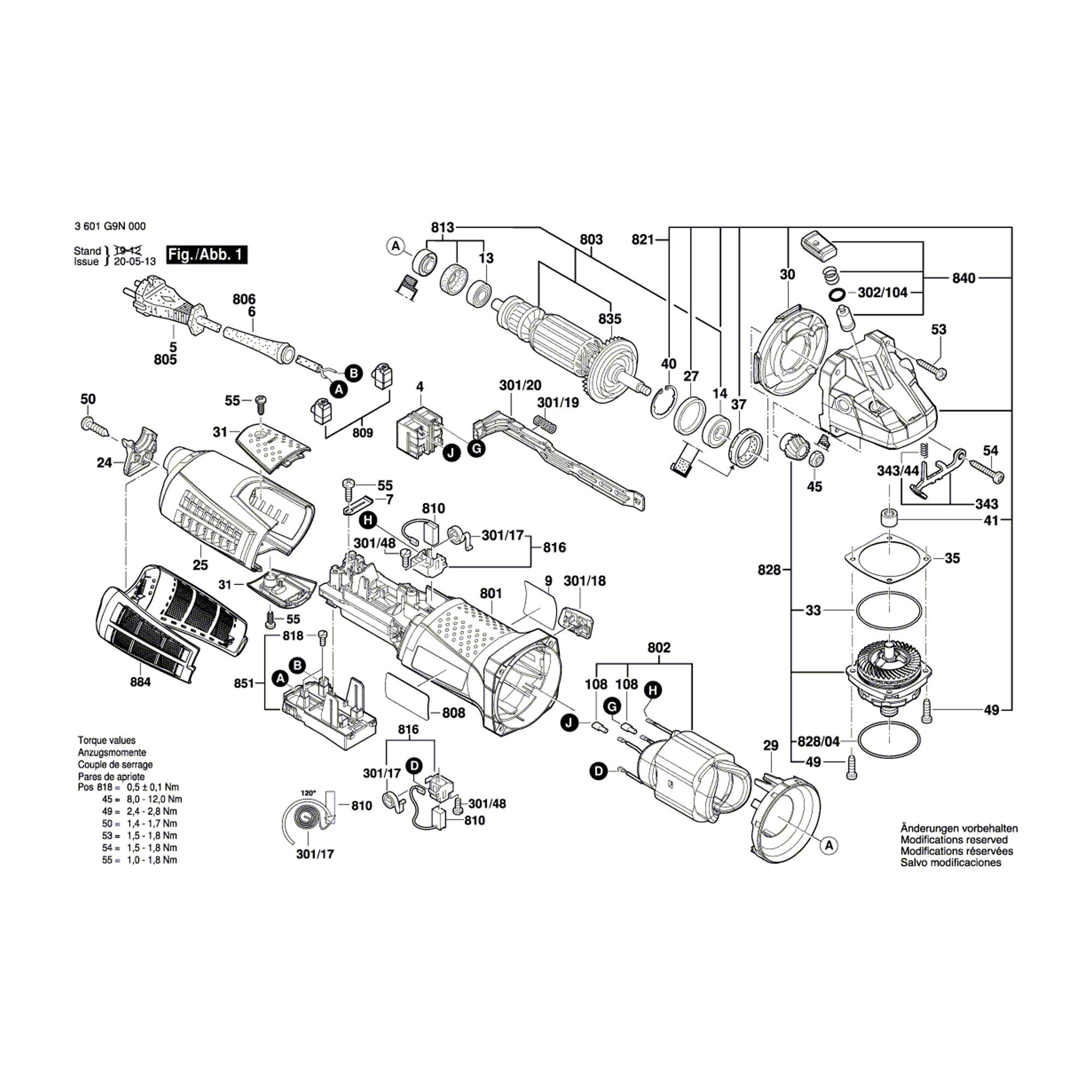 Vue éclatée Bosch GWS19-150CI 3601G9R000 #01