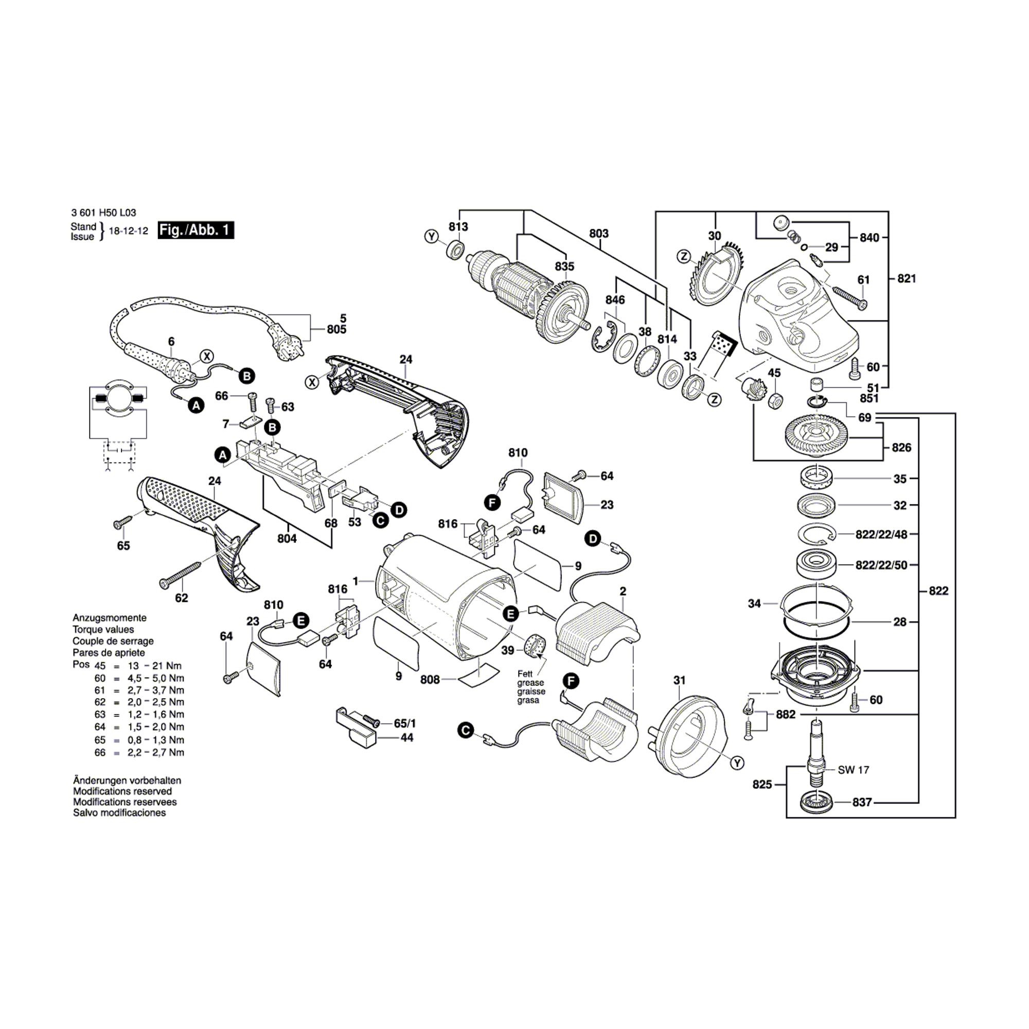 Vue éclatée Bosch GWS20-230H 3601H50L03 #01