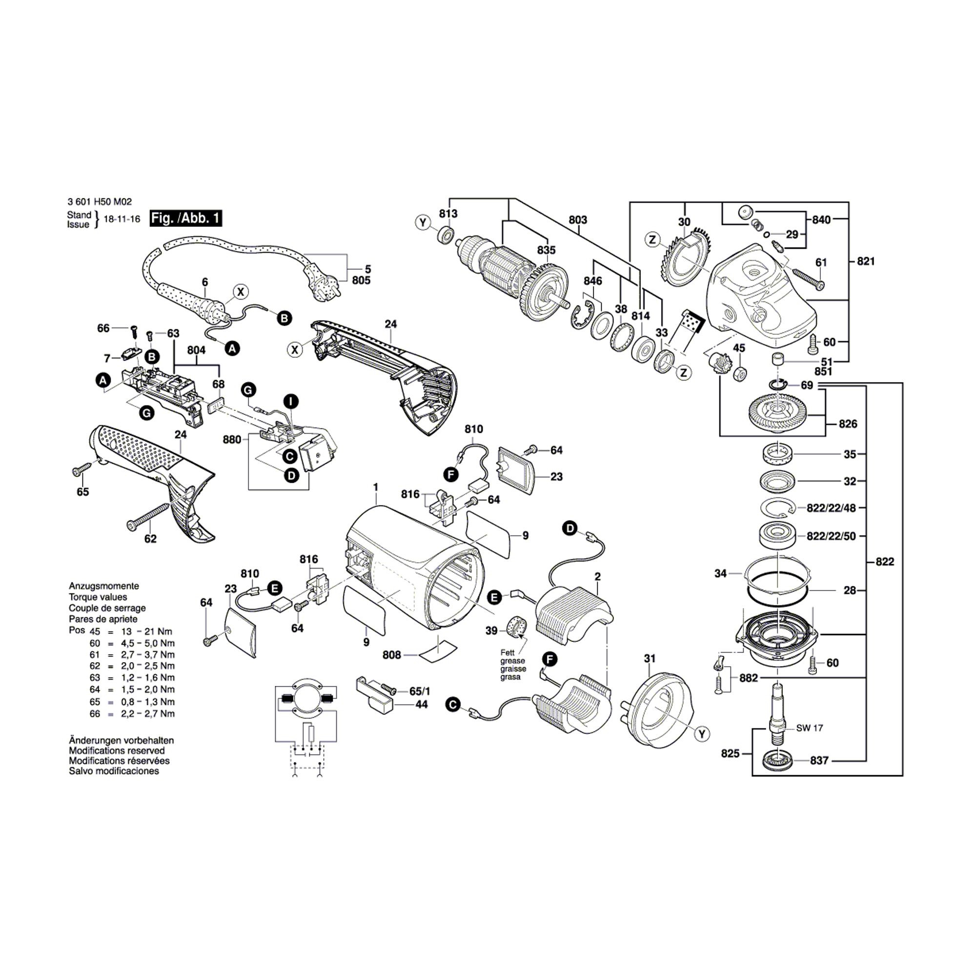 Vue éclatée Bosch GWS20-230JH 3601H50M02 #01