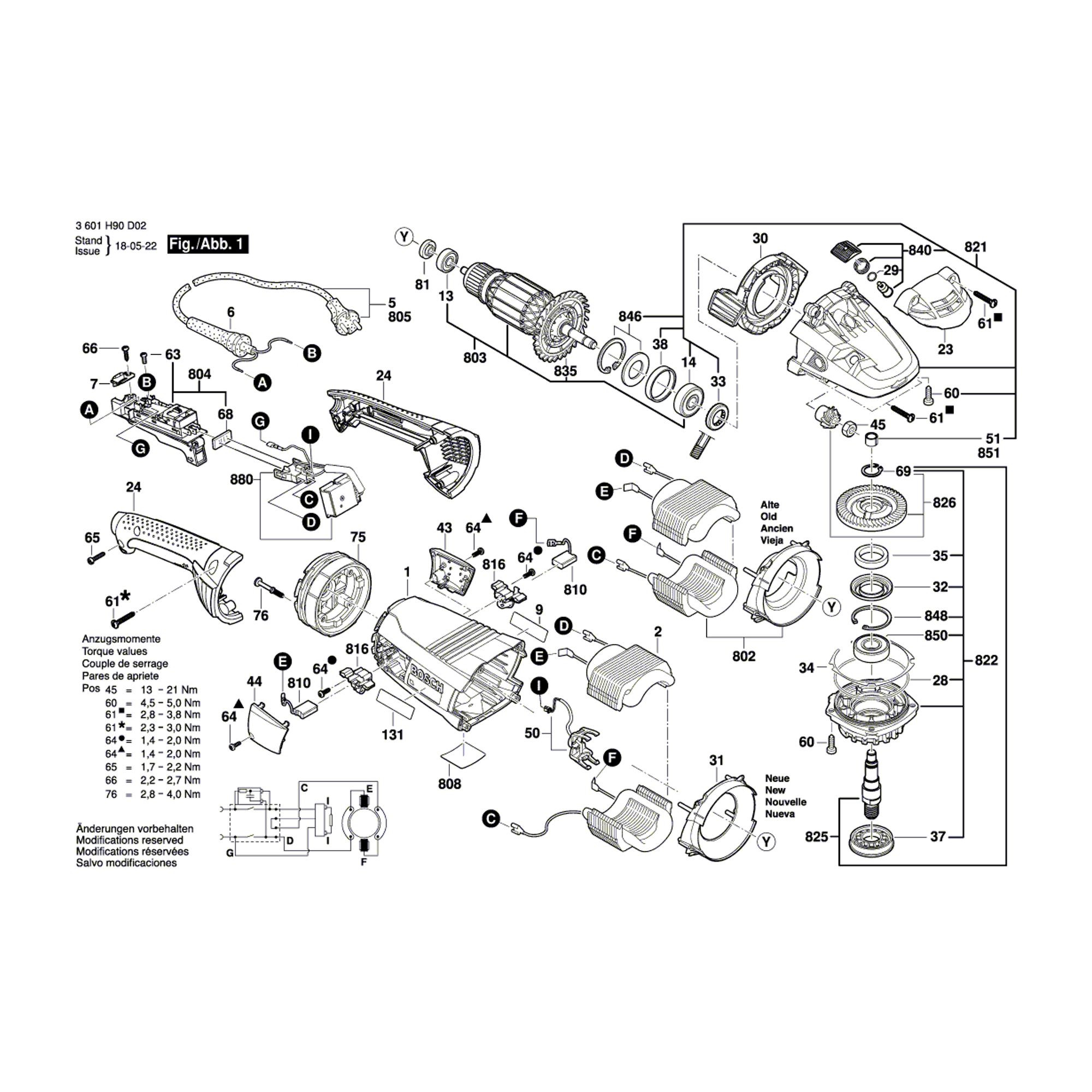 Vue éclatée Bosch GWS22-180LVI 3601H90D02 #01