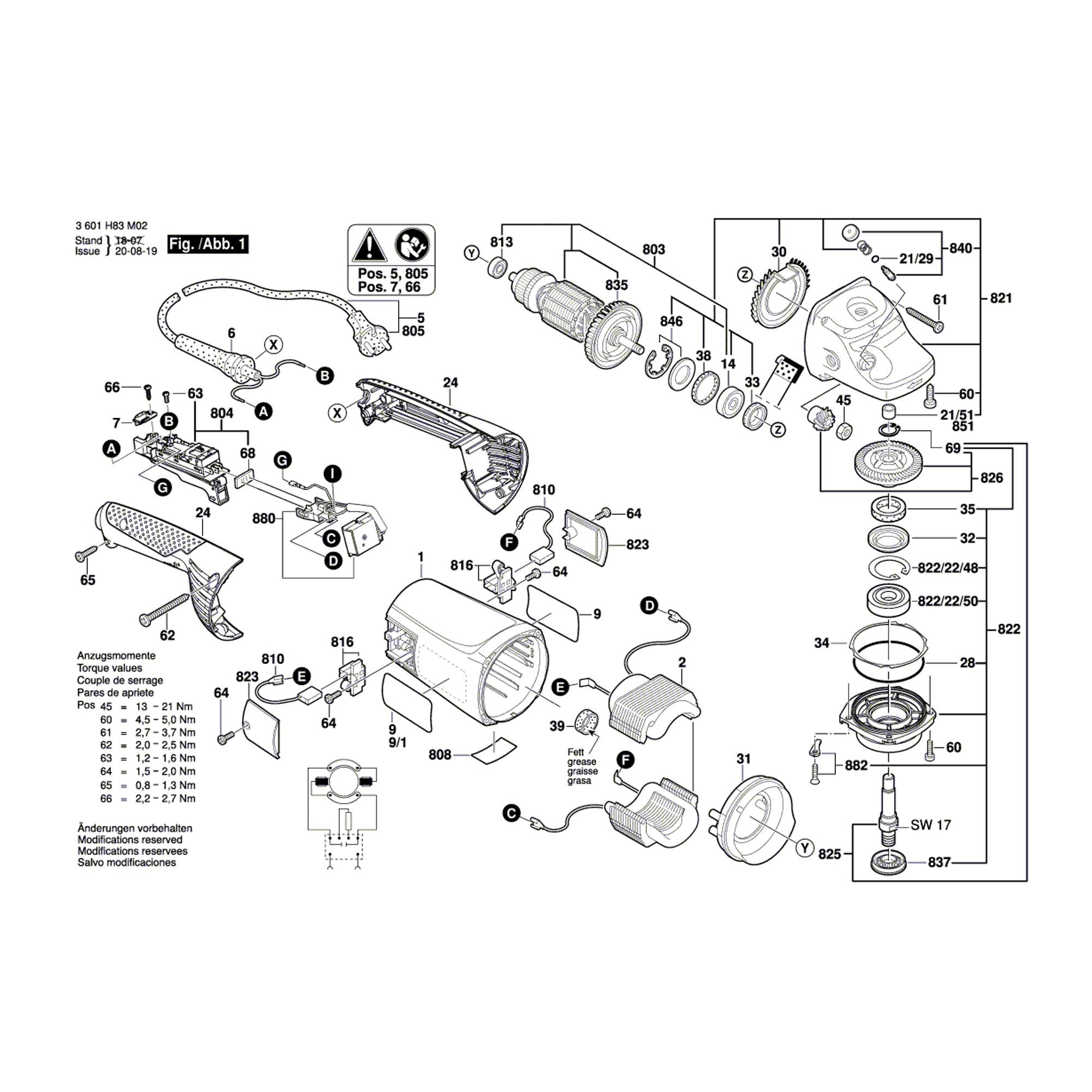 Vue éclatée Bosch GWS24-230JH 3601H84M03 #01