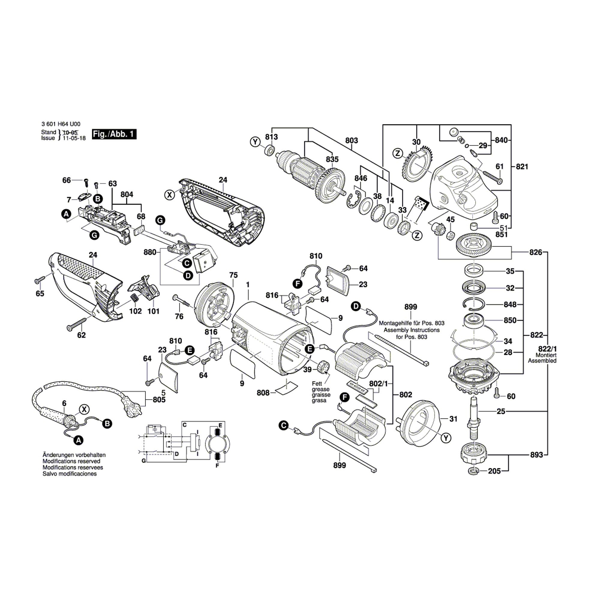 Vue éclatée Bosch GWS24-230JVX 3601H64U00 #01
