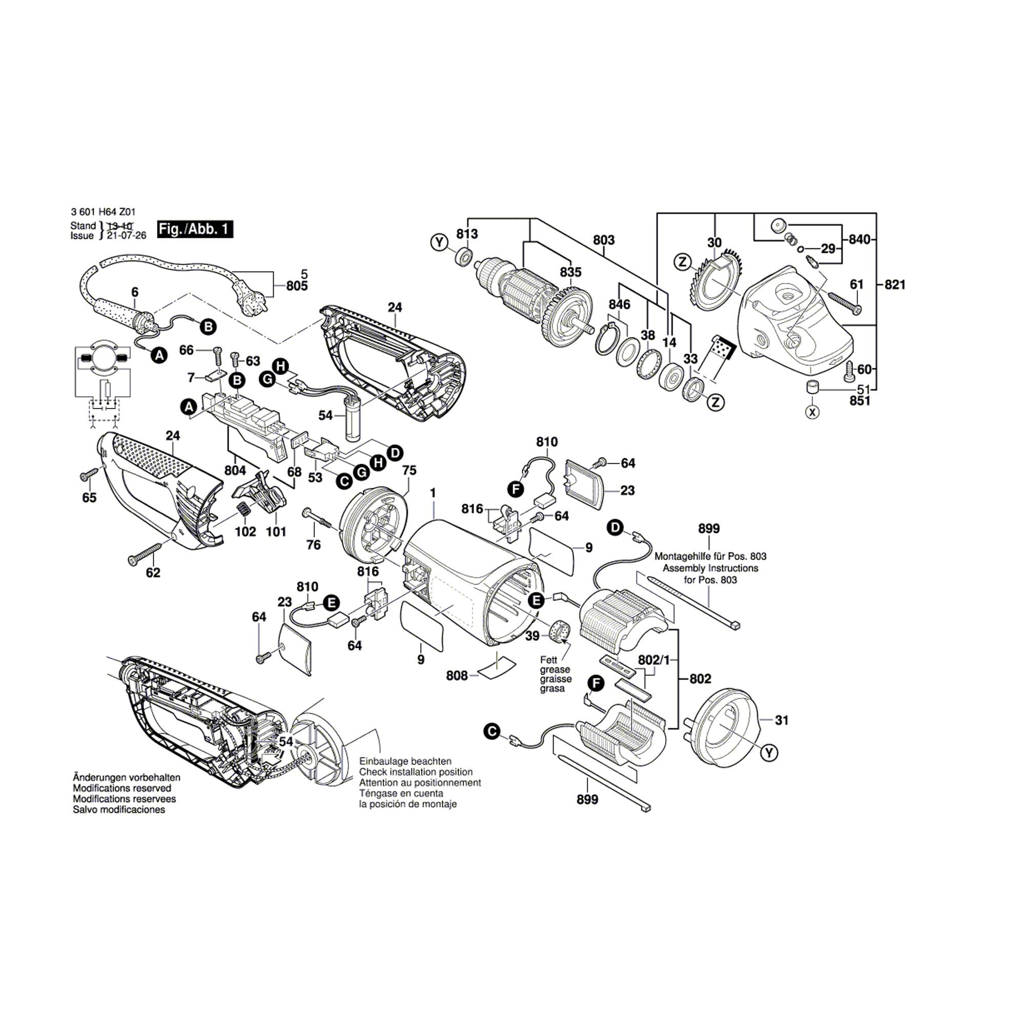 Vue éclatée Bosch GWS24-230JVX 3601H64Z01 #01