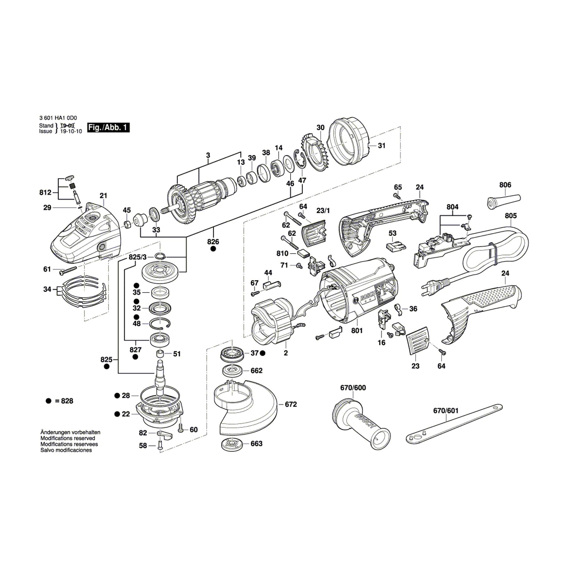 Vue éclatée Bosch GWS26-230 3601HA60K0 #01