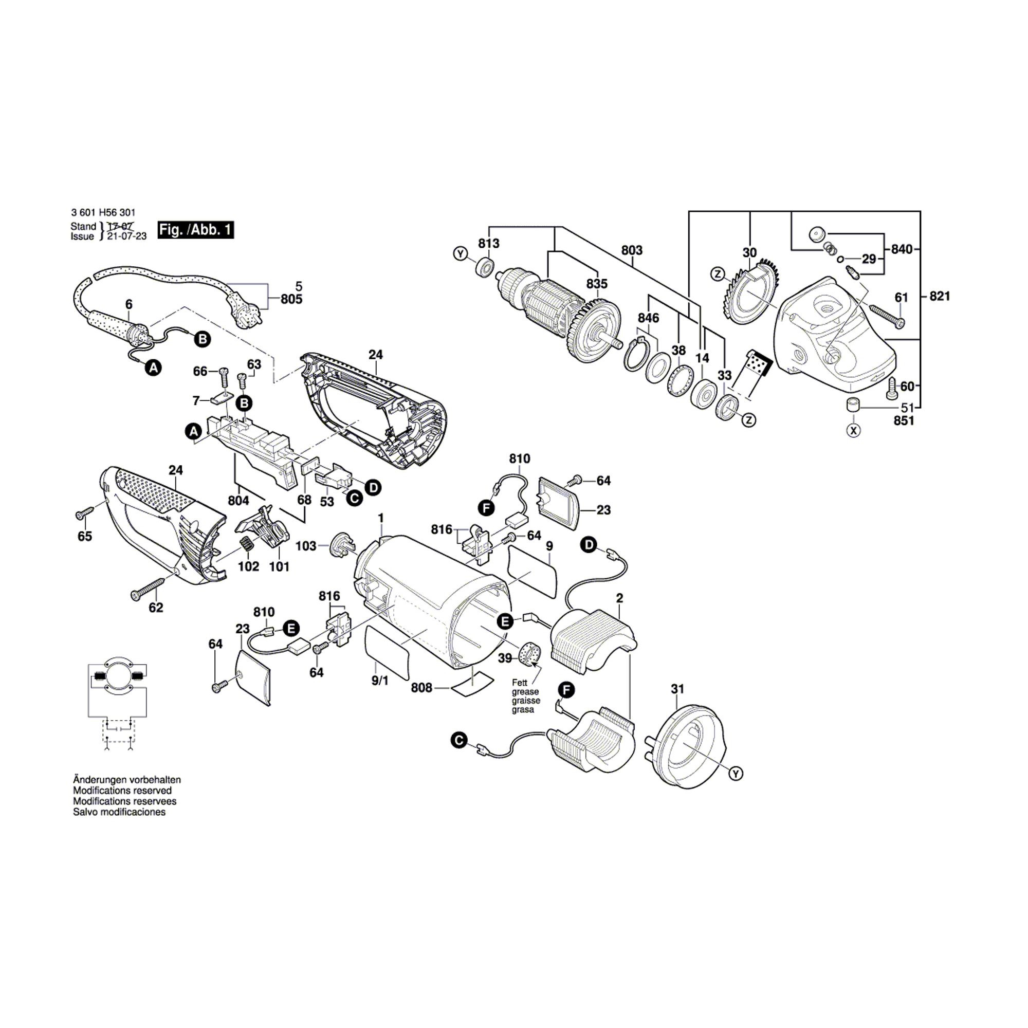 Vue éclatée Bosch GWS26-230B 3601H56301 #01