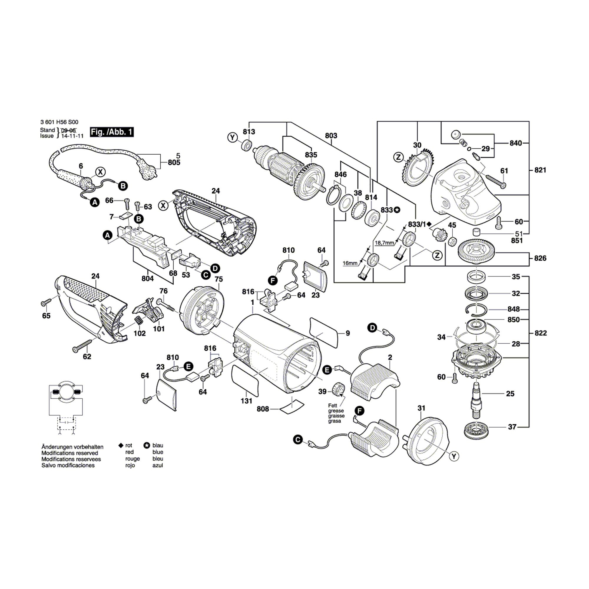 Vue éclatée Bosch GWS26-230JBV 3601H56S00 #01