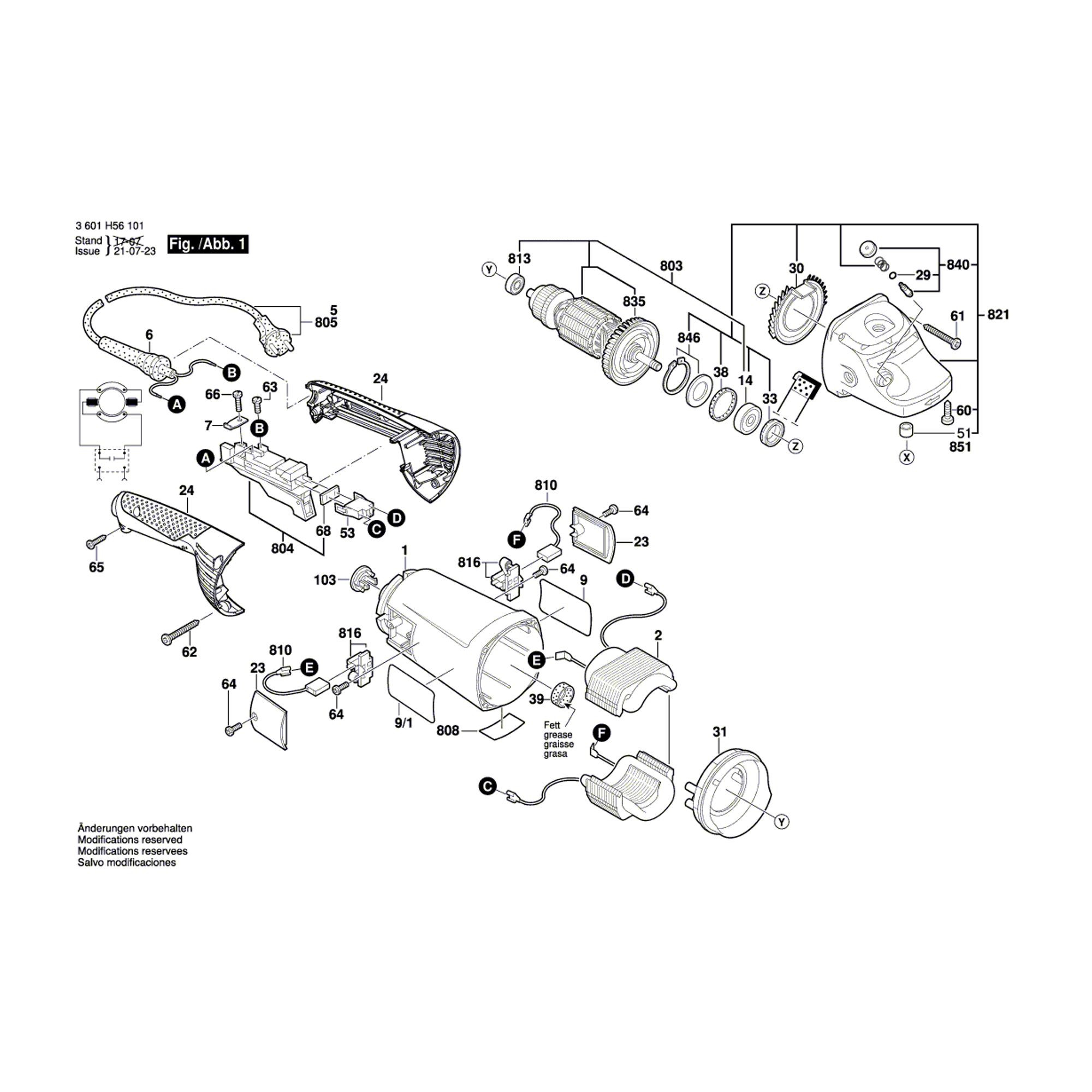 Vue éclatée Bosch GWS26-230JH 3601H56L41 #01