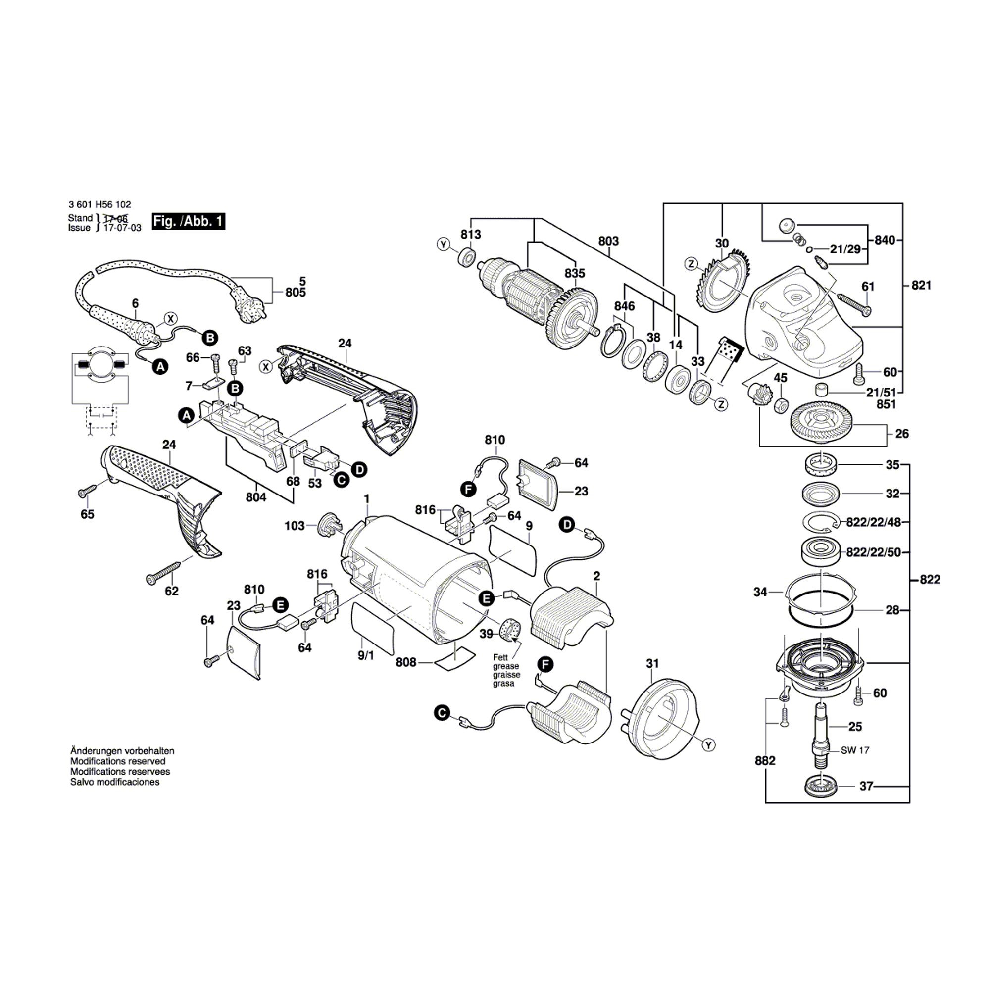 Vue éclatée Bosch GWS26-230JH 3601H56L42 #01