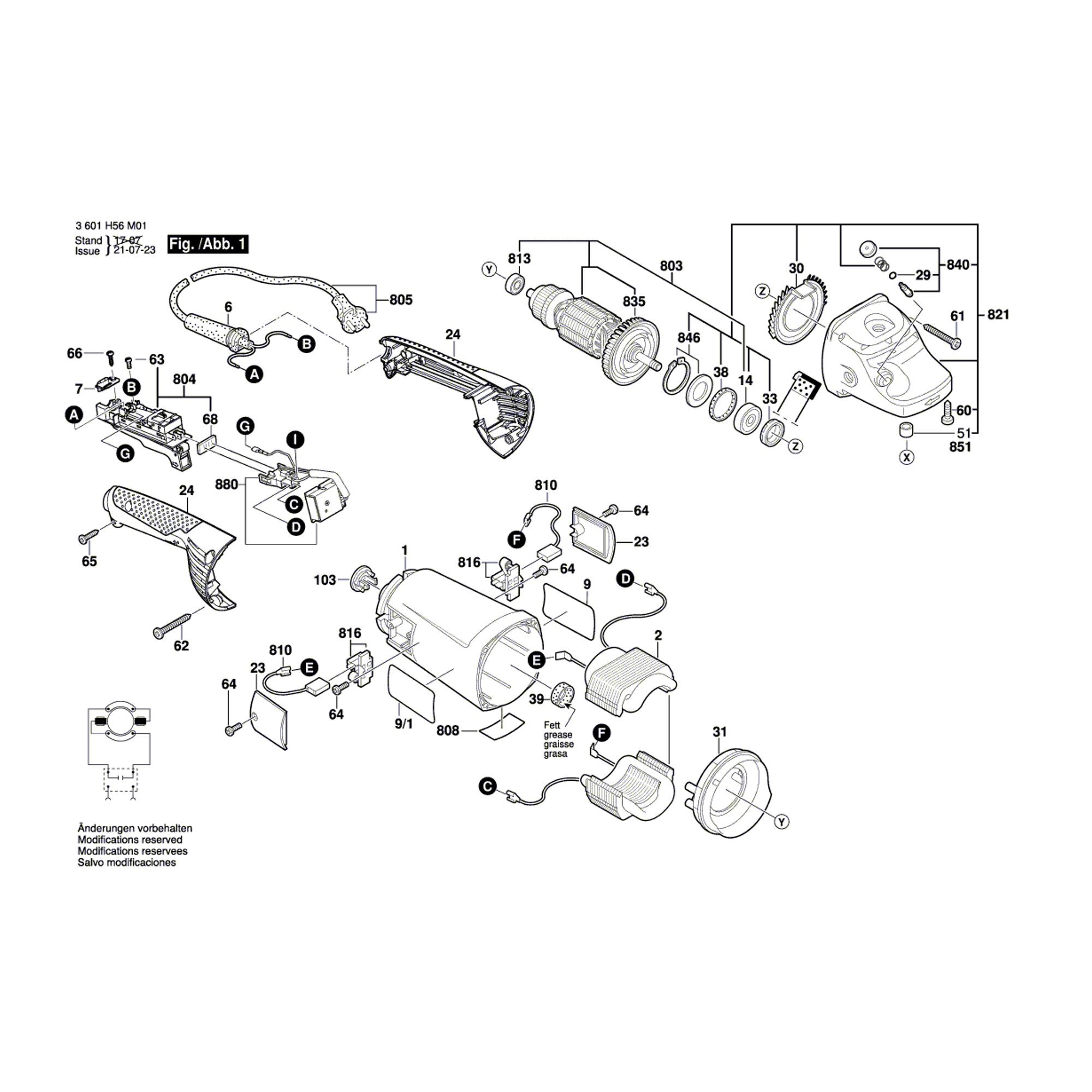 Vue éclatée Bosch GWS26-230JH 3601H56M01 #01