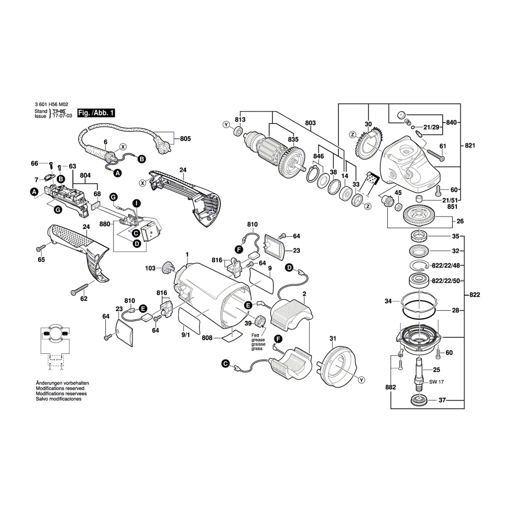 Vue éclatée Bosch GWS26-230JH 3601H56M02 #01