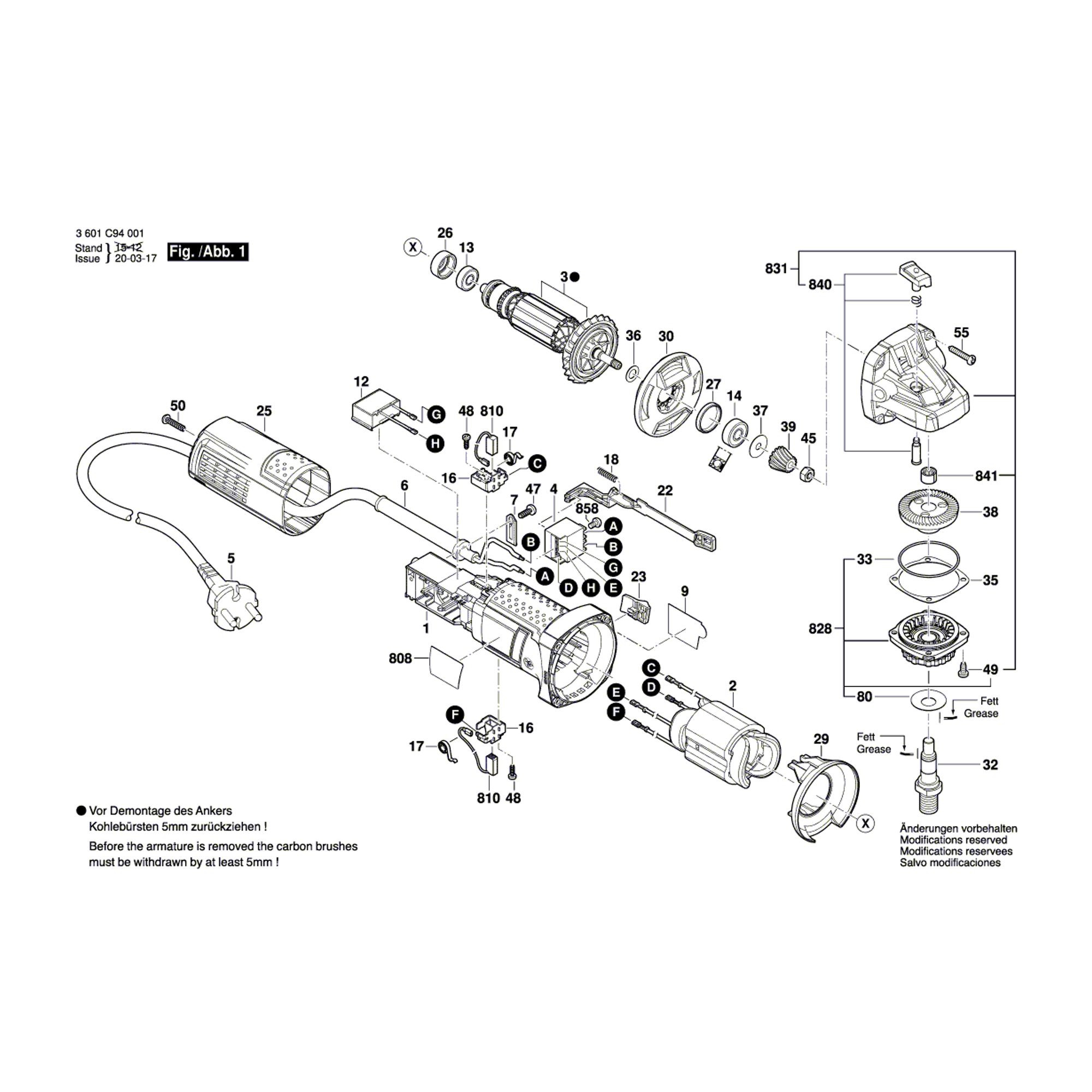 Vue éclatée Bosch GWS750 3601C94001 #01