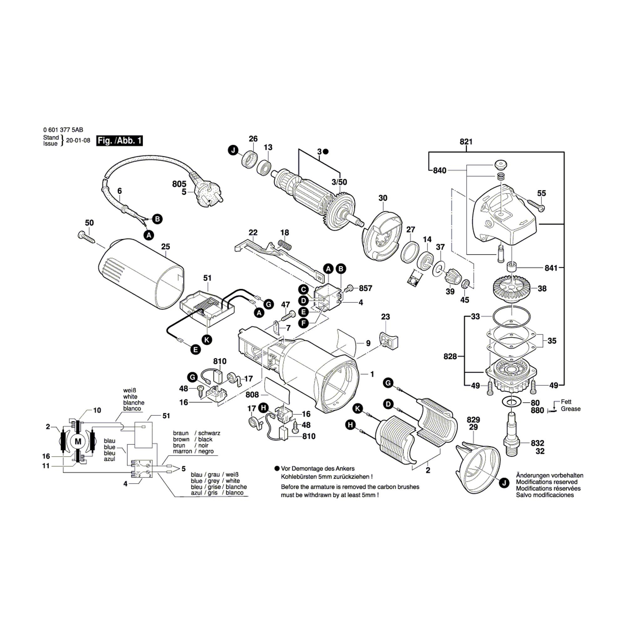 Vue éclatée Bosch GWS850C 06013777AF #01