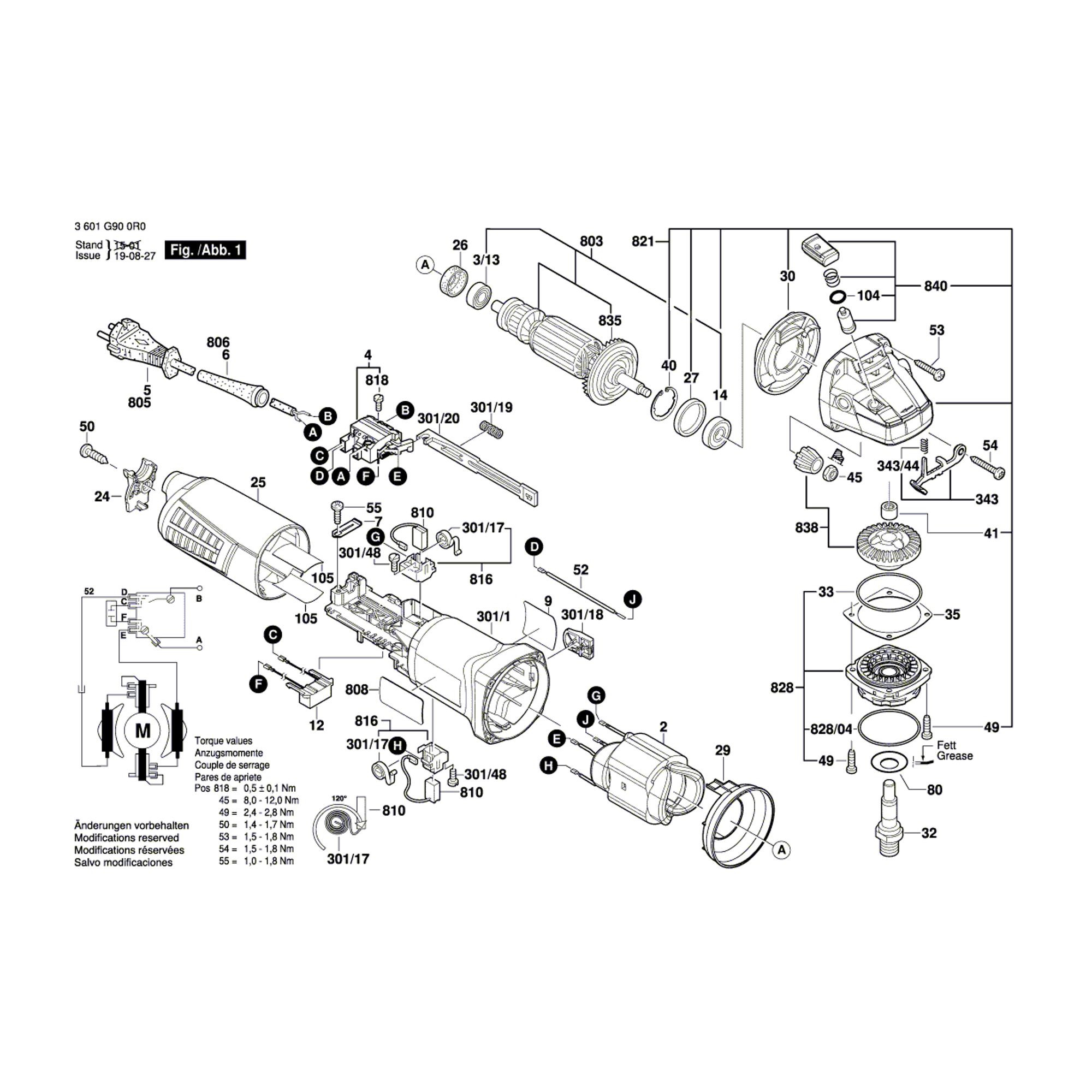 Vue éclatée Bosch GWS9-125 3601G910R0 #01