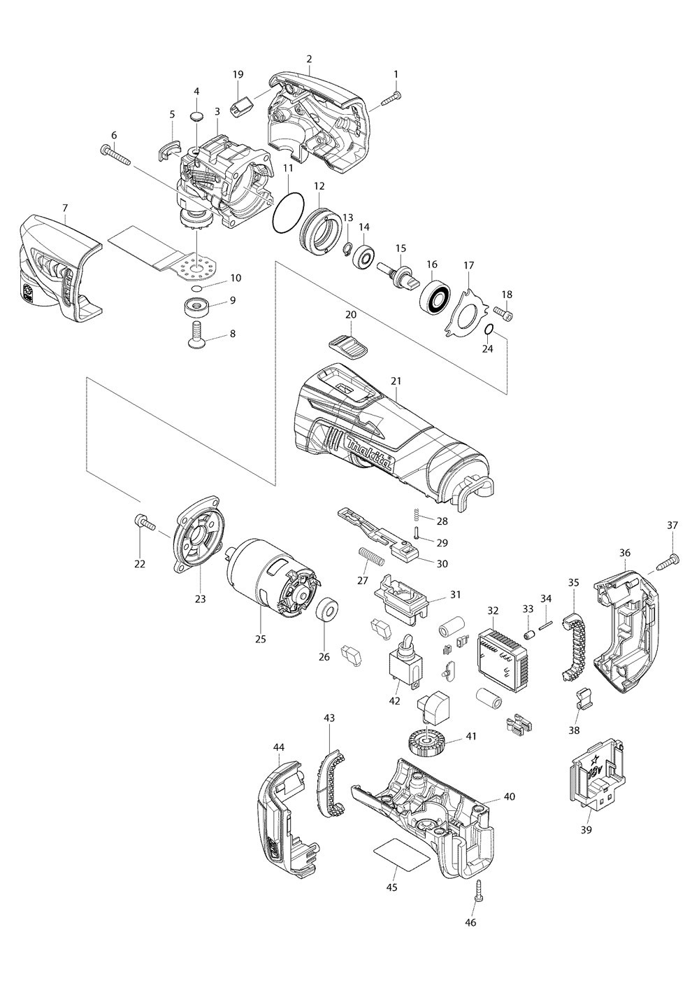 PIECES DETACHEES DECOUPEUR PONCEUR MAKITA BTM50RFJX6