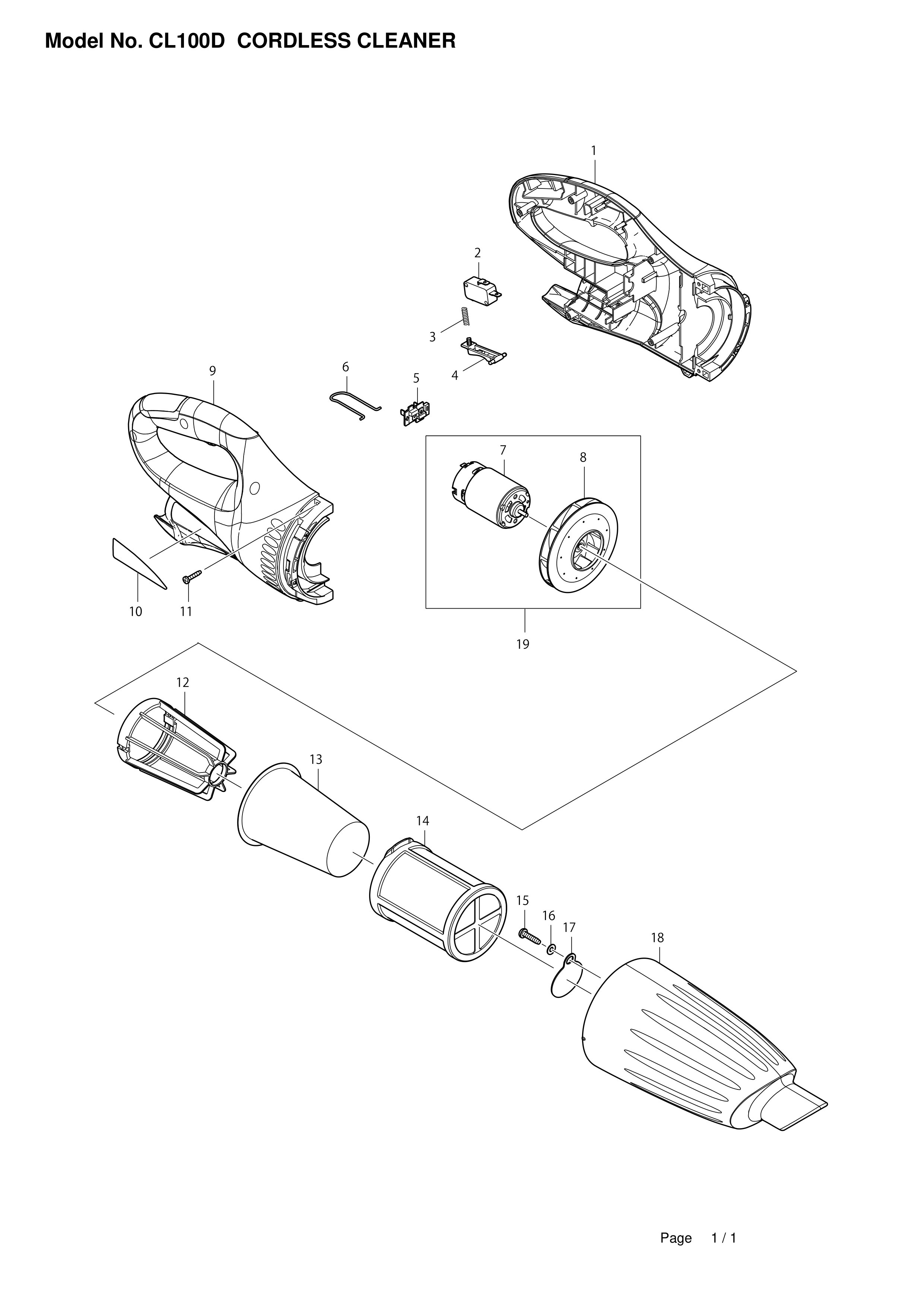 Vue éclatée Makita CL100D#01
