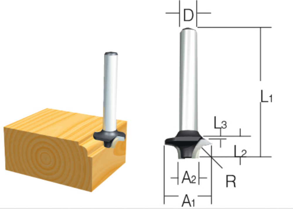 Fraise à arrondir, 16 x 9 x 6 mm Makita