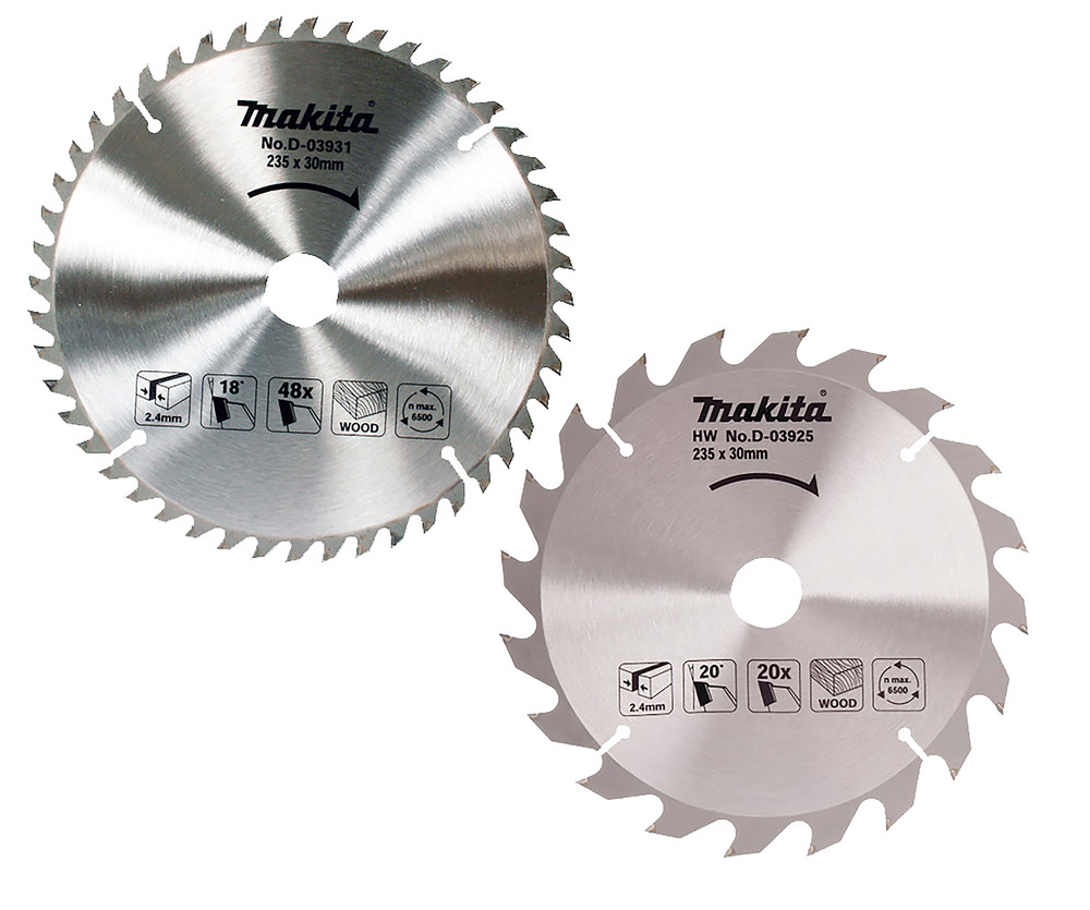 Lot de 2 lames carbure bois standard, Ø 235 mm, pour scies circulaires Makita