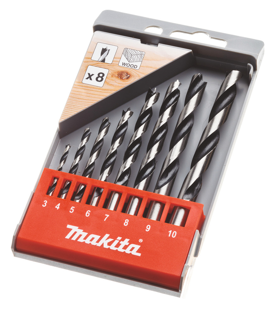 Coffret 8 mèches à bois hélicoïdales, emmanchement cylindrique Makita