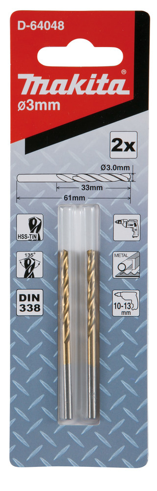 Foret à métaux HSS-TiN Economy, 3,0 x 33 / 61 mm, par 2 Makita