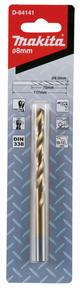 Foret à métaux HSS-TiN Economy, 8,0 x 75 / 117 mm Makita