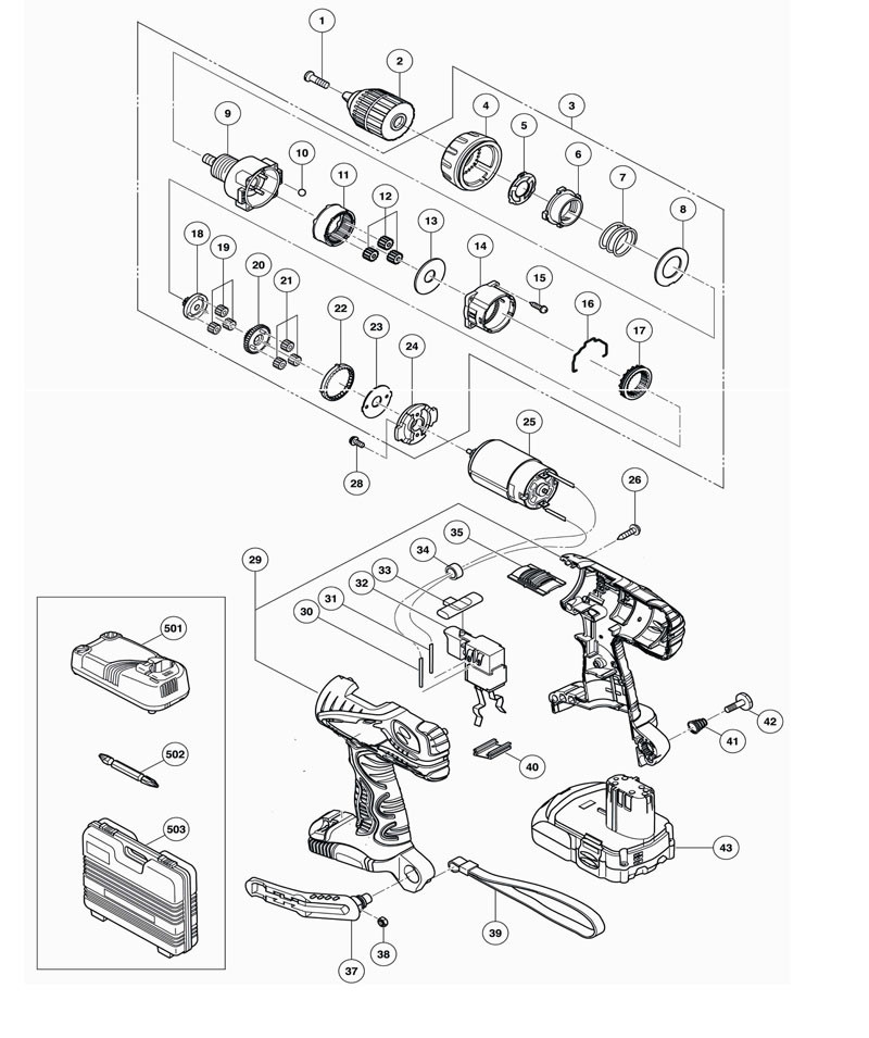 PIECES  DETACHEES PERCEUSES   VISSEUSES HITACHI DS18DFL