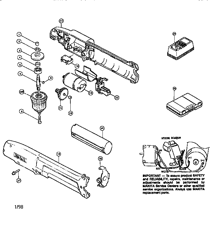 PIECES  DETACHEES  PERCEUSE D'ANGLE SANS FIL  MAKITA DA391DW