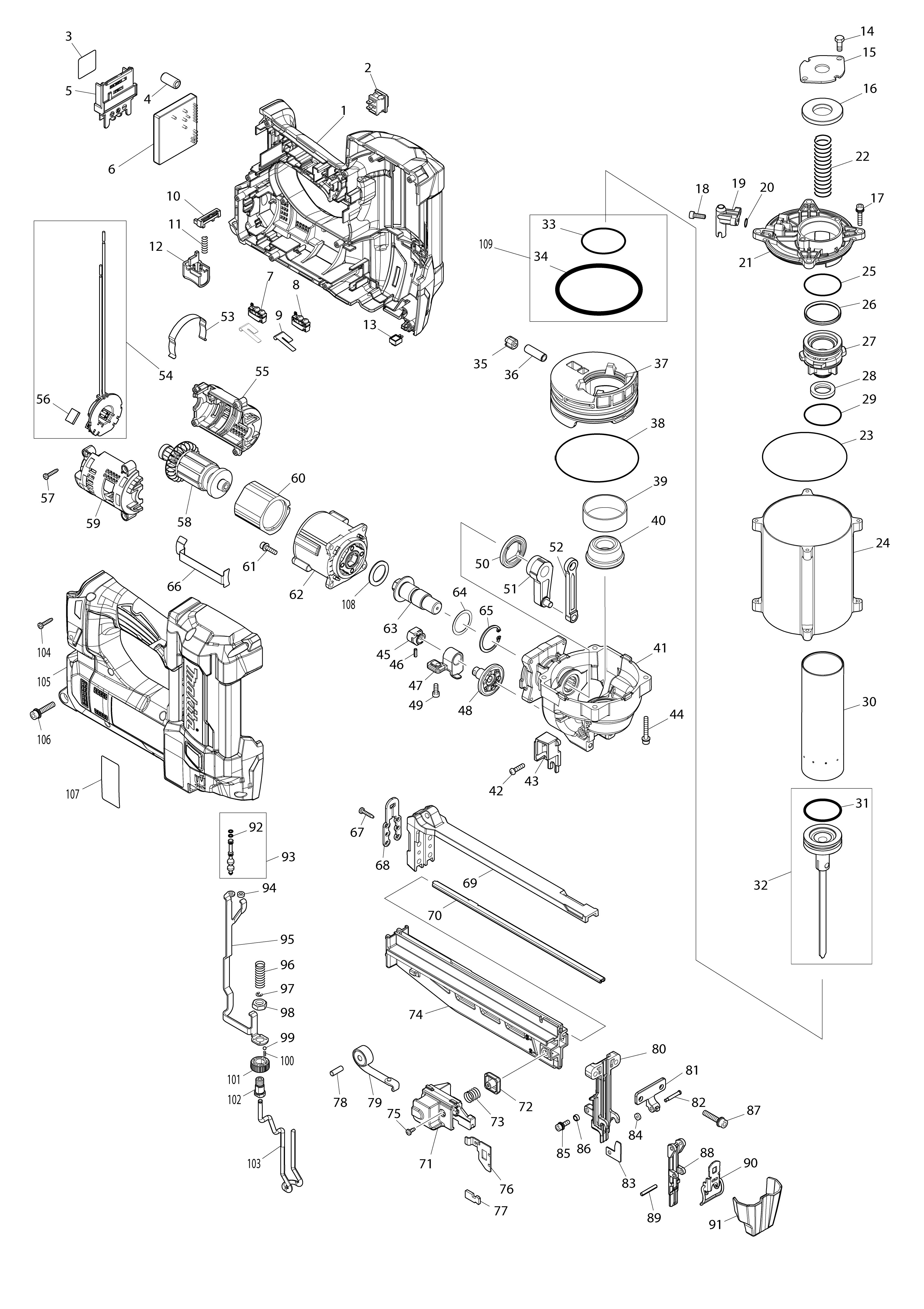 Vue éclatée Makita DBN600#01