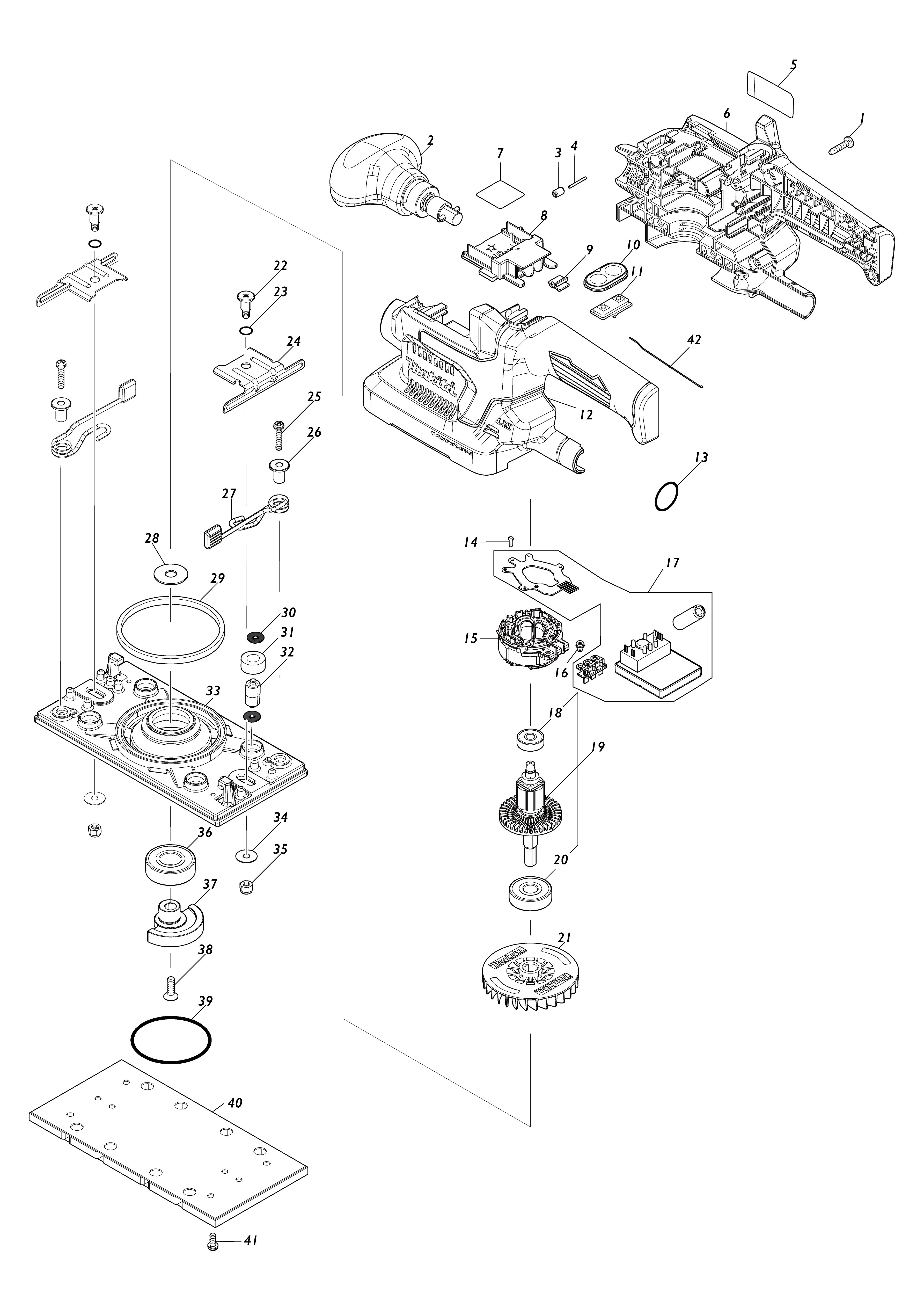 Vue éclatée Makita DBO382#01