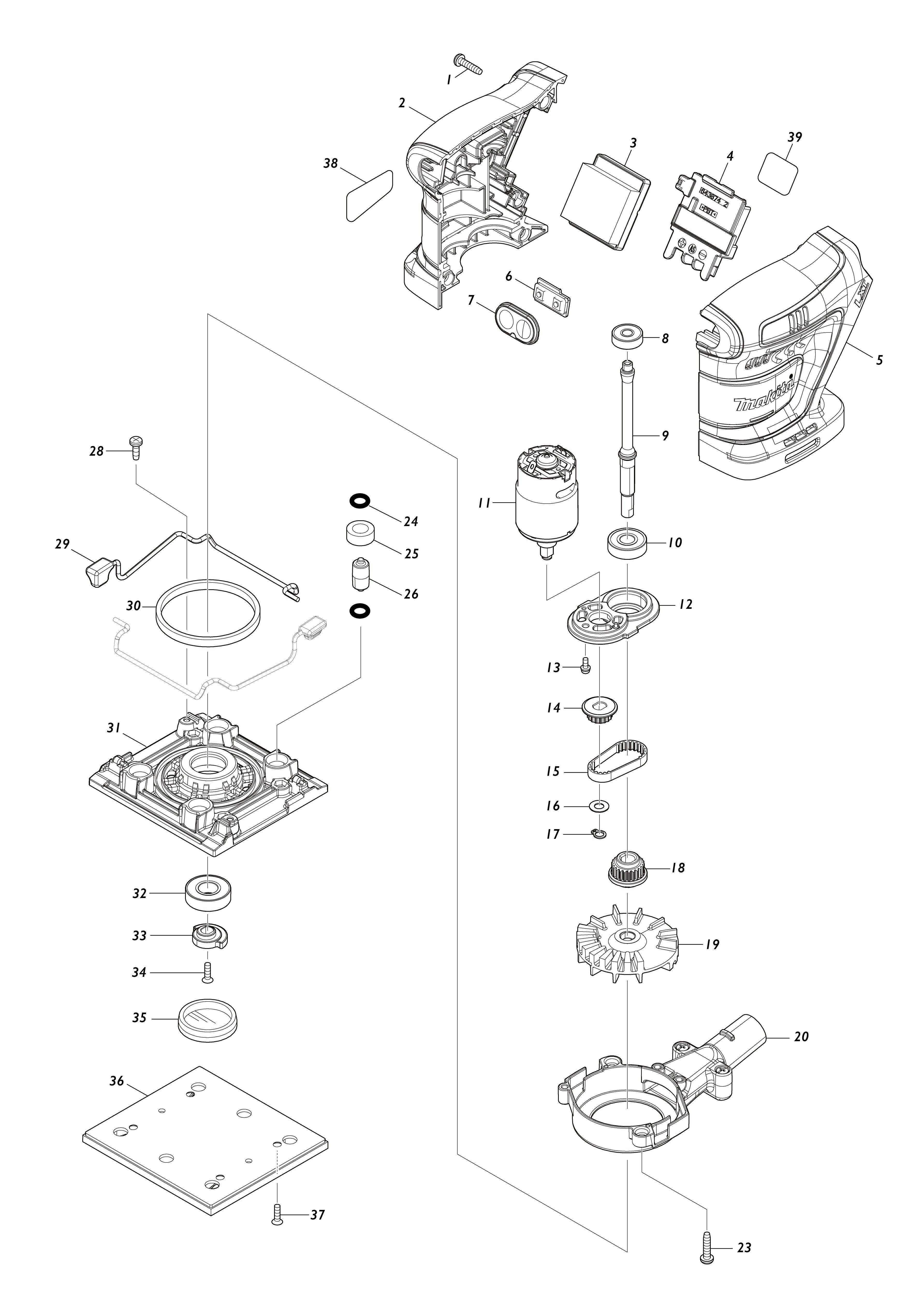Vue éclatée Makita DBO481#01