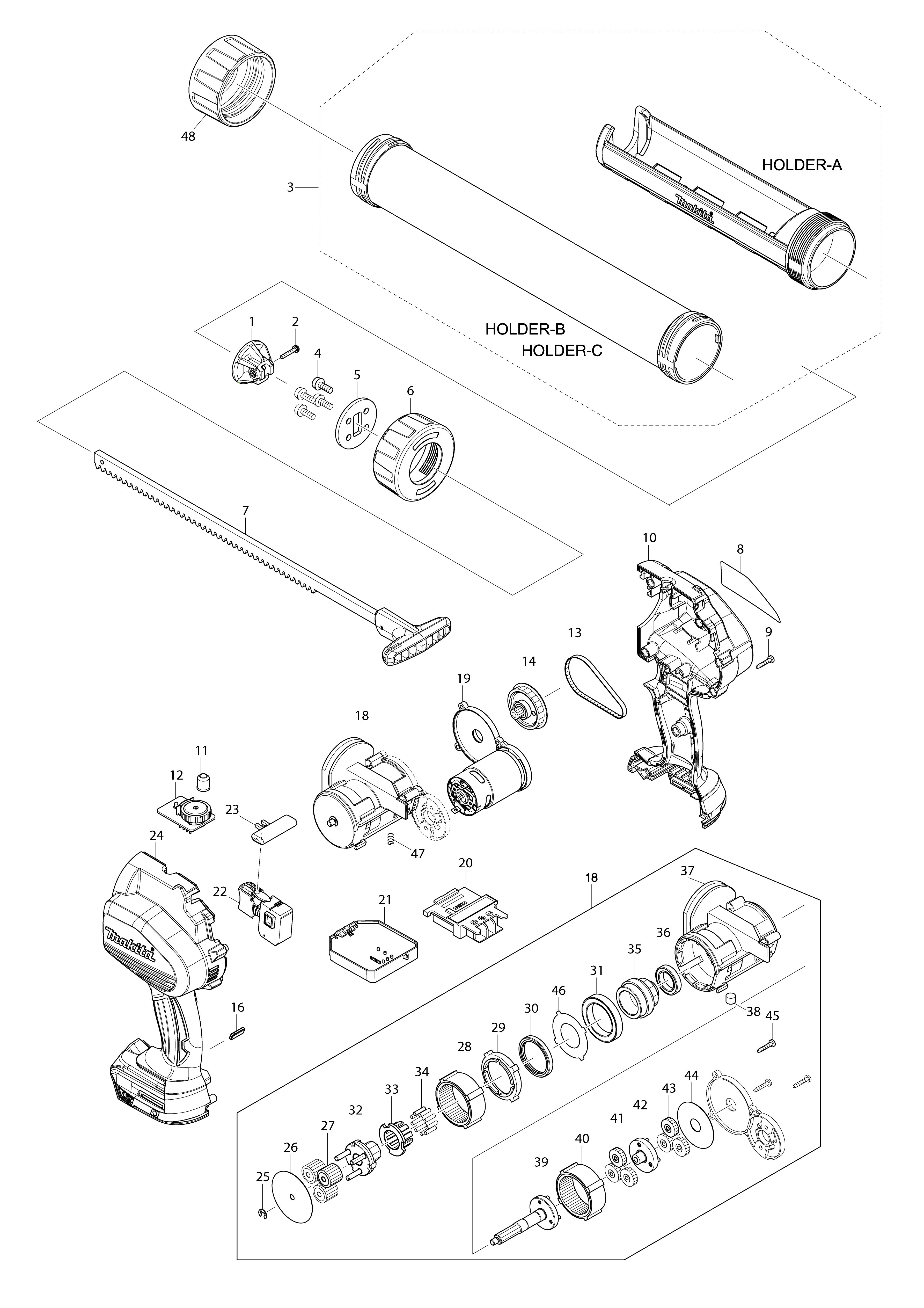Vue éclatée Makita DCG180#01