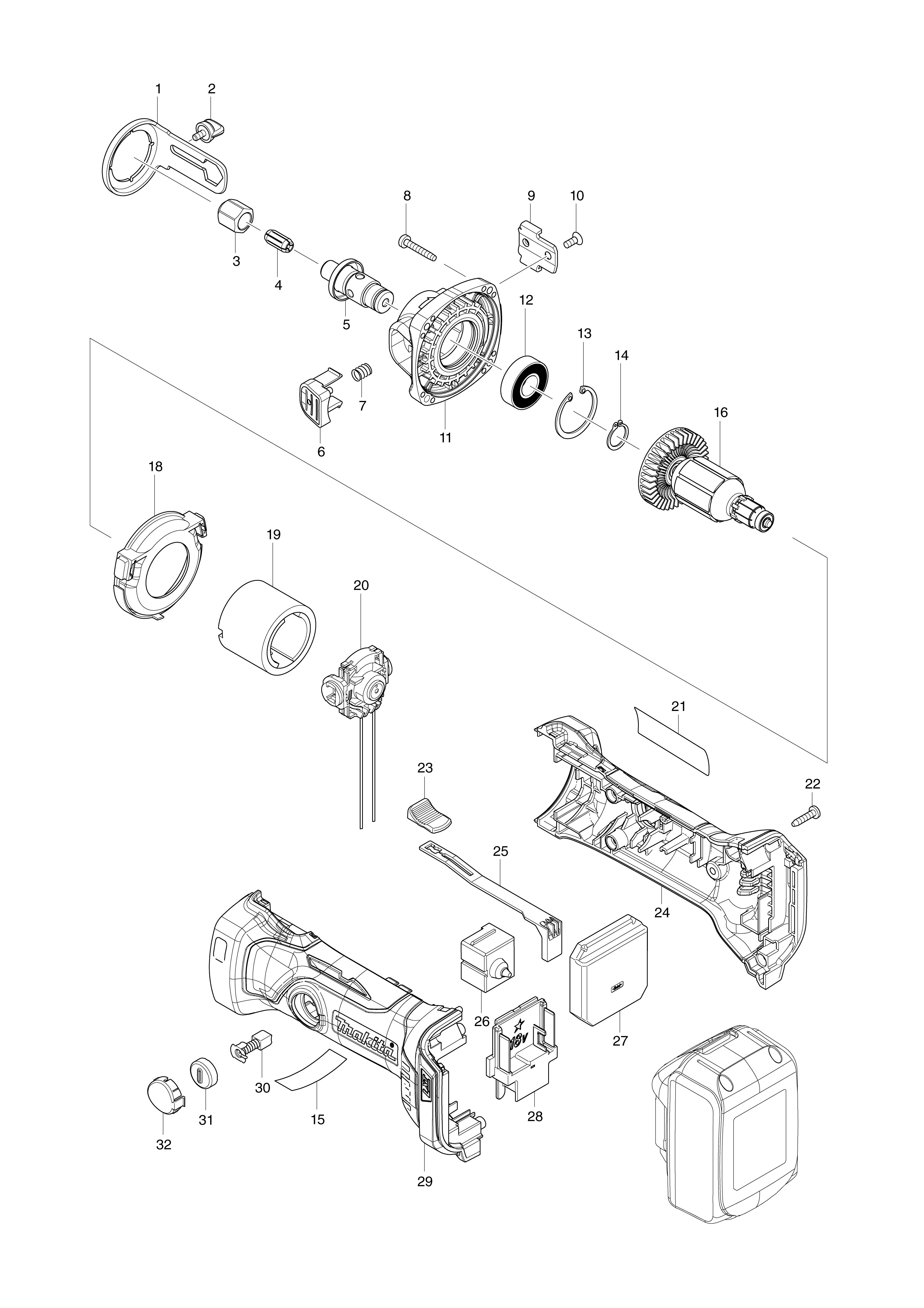 Vue éclatée Makita DCO180#01