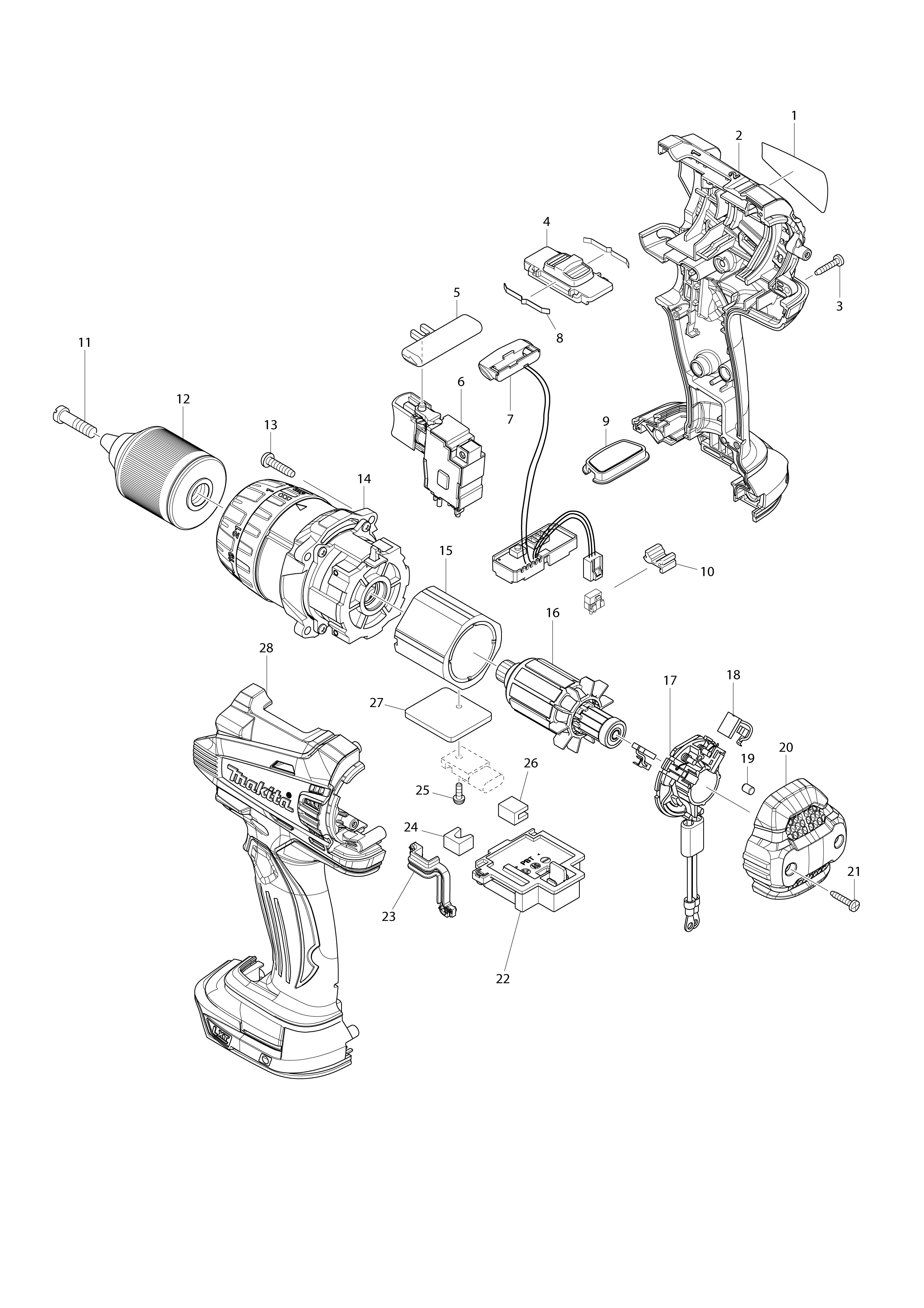 Vue éclatée Makita DDF458#01