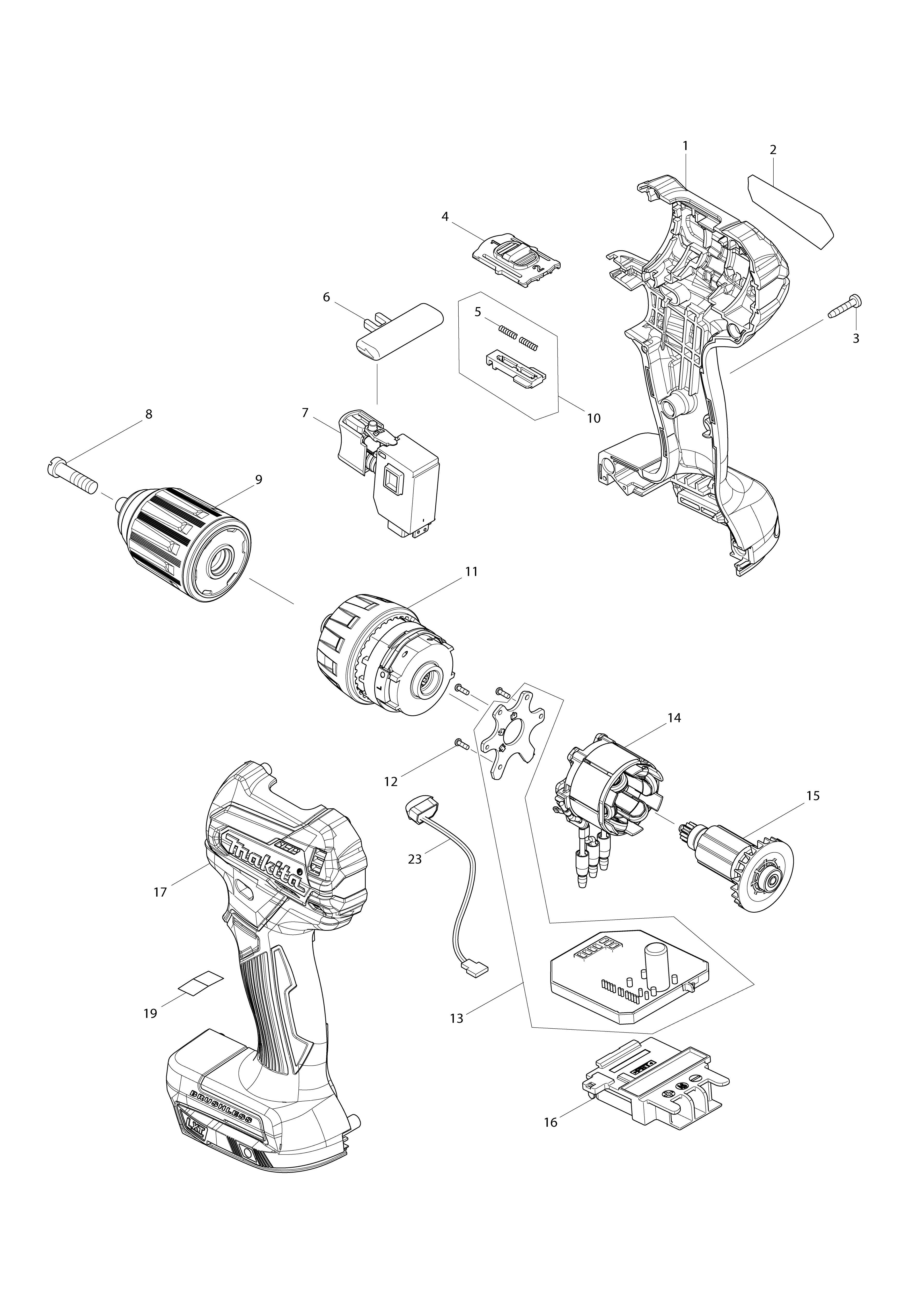 Vue éclatée Makita DDF483#01