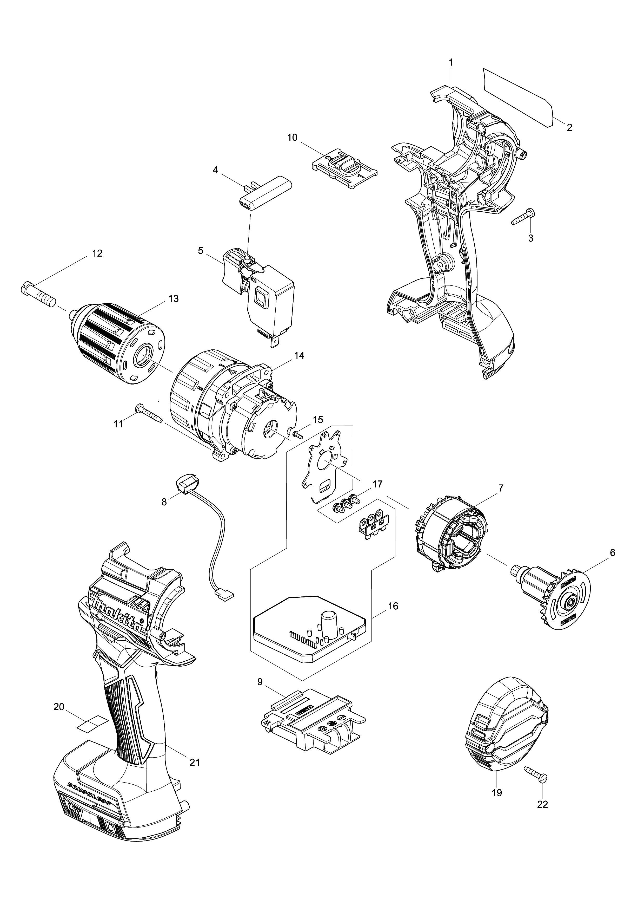 Vue éclatée Makita DDF484#01