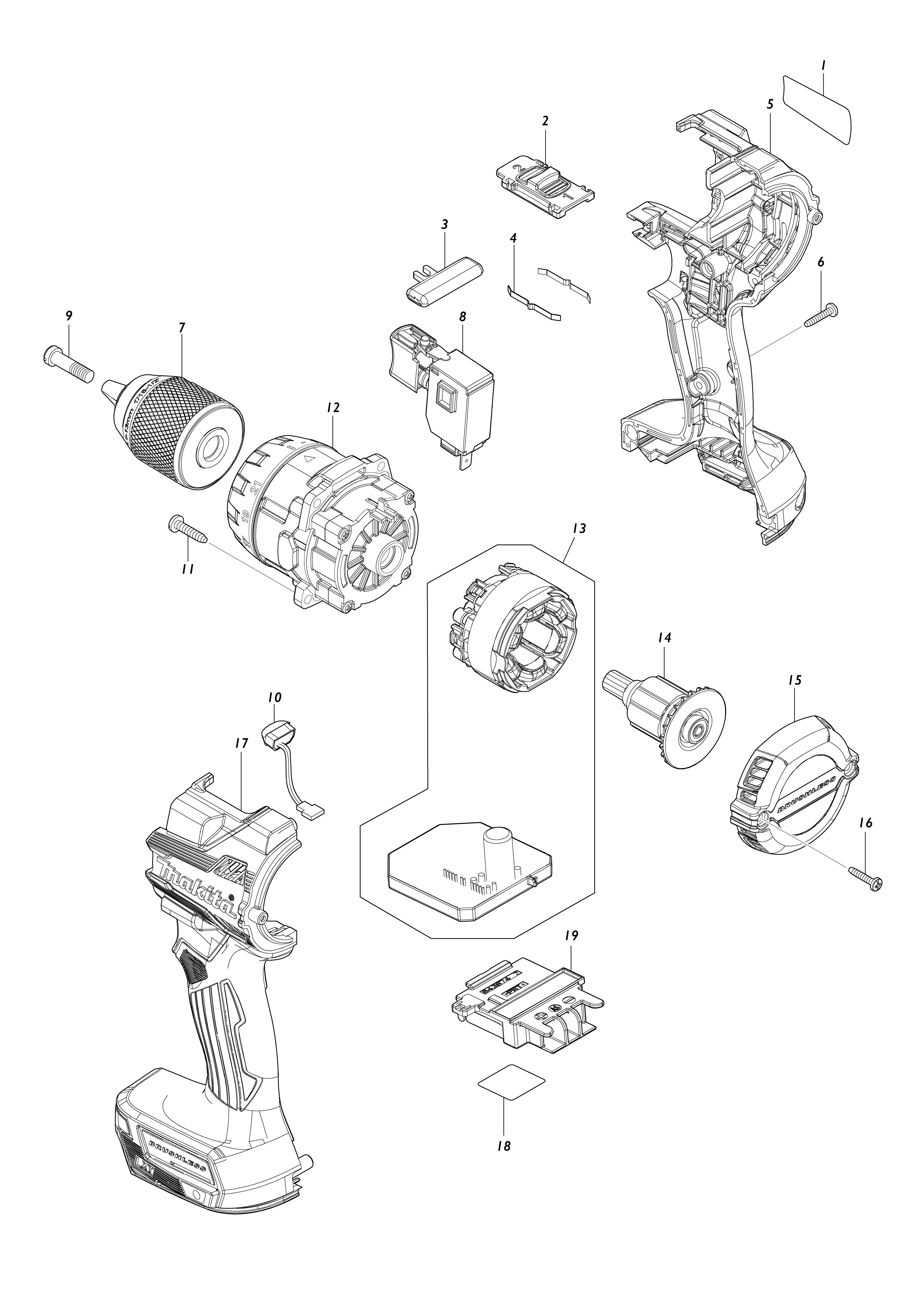 Vue éclatée Makita DDF489#01
