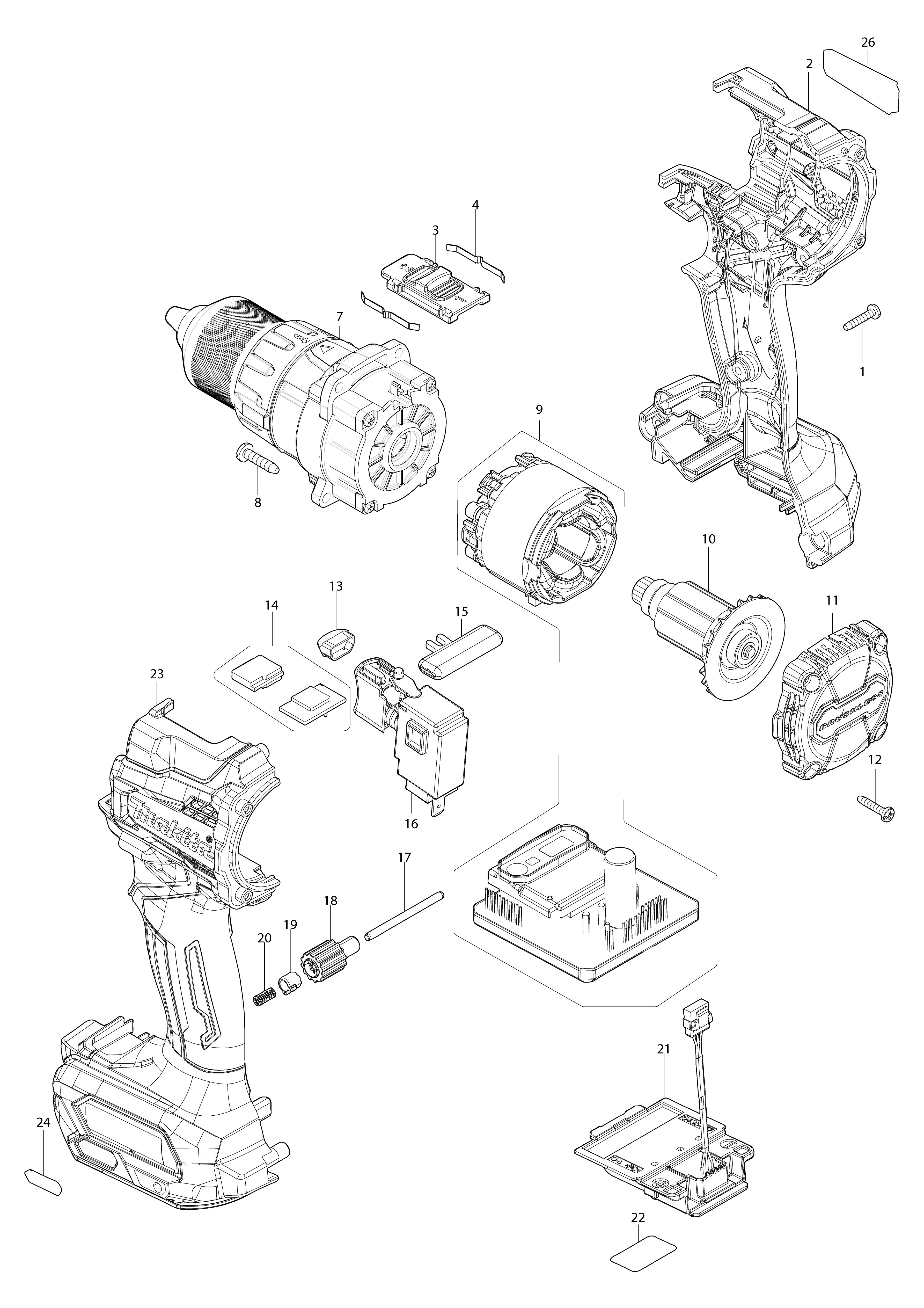 Vue éclatée Makita DF001G#01