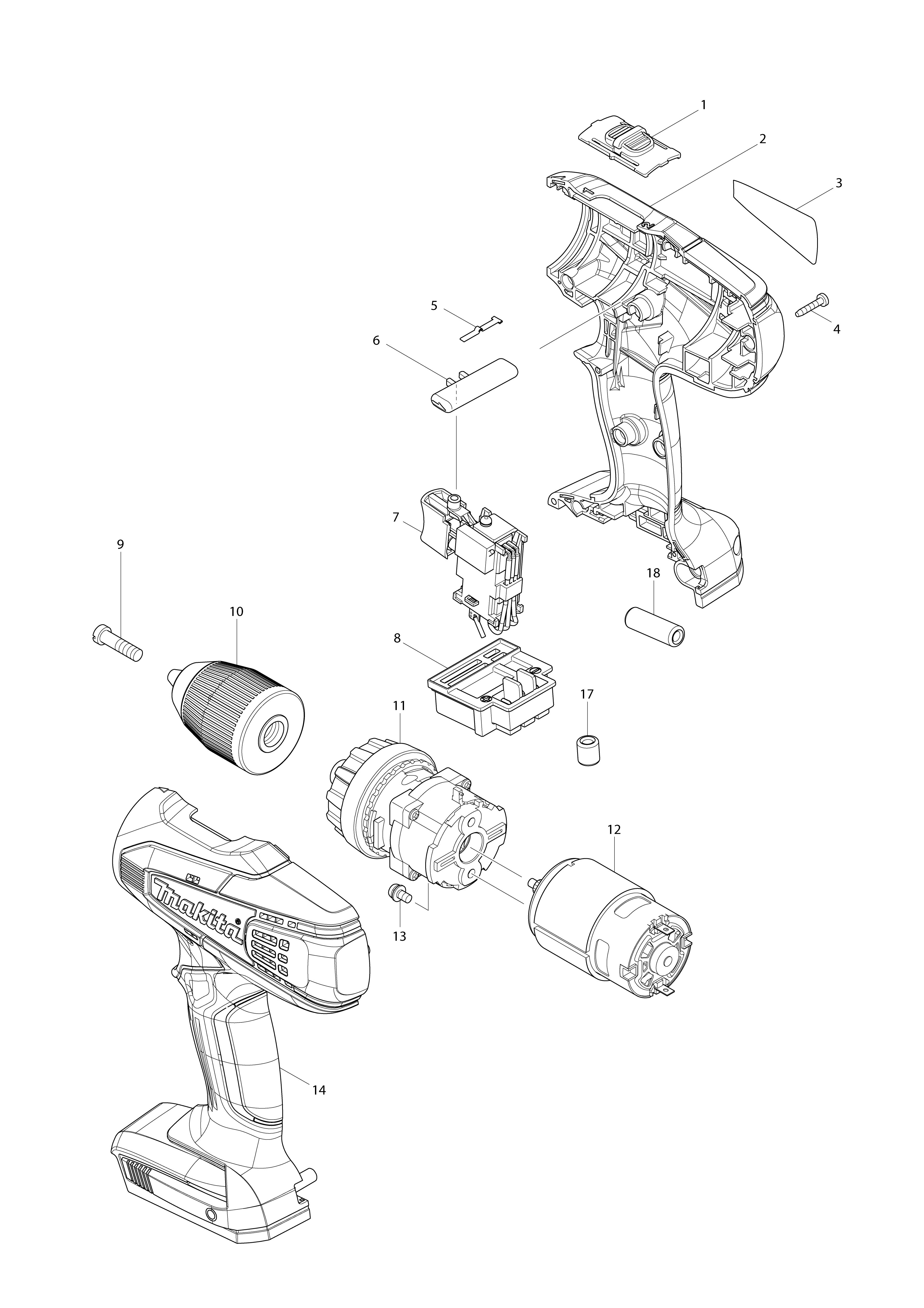 Vue éclatée Makita DF457D#01