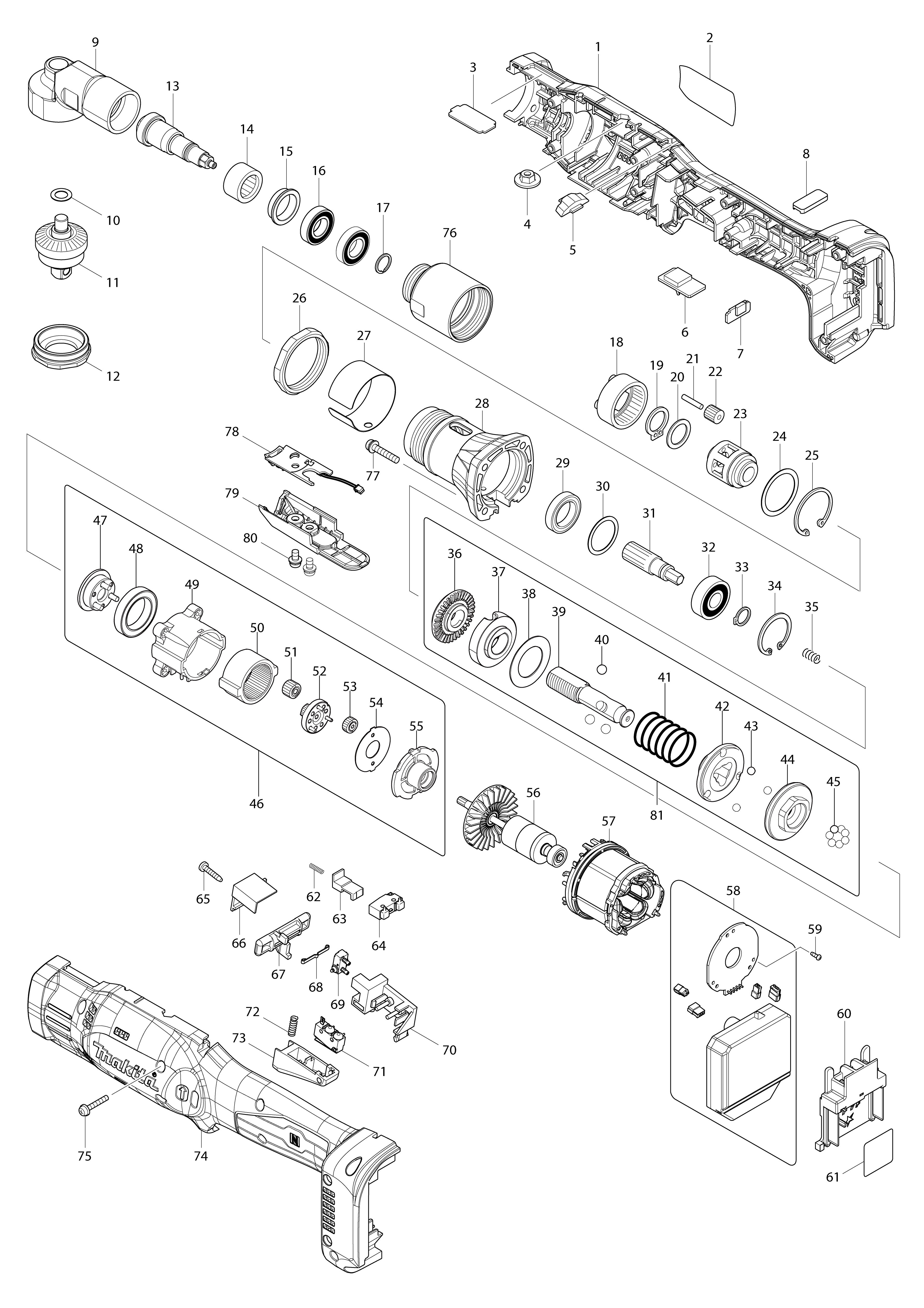 Vue éclatée Makita DFL403F#01