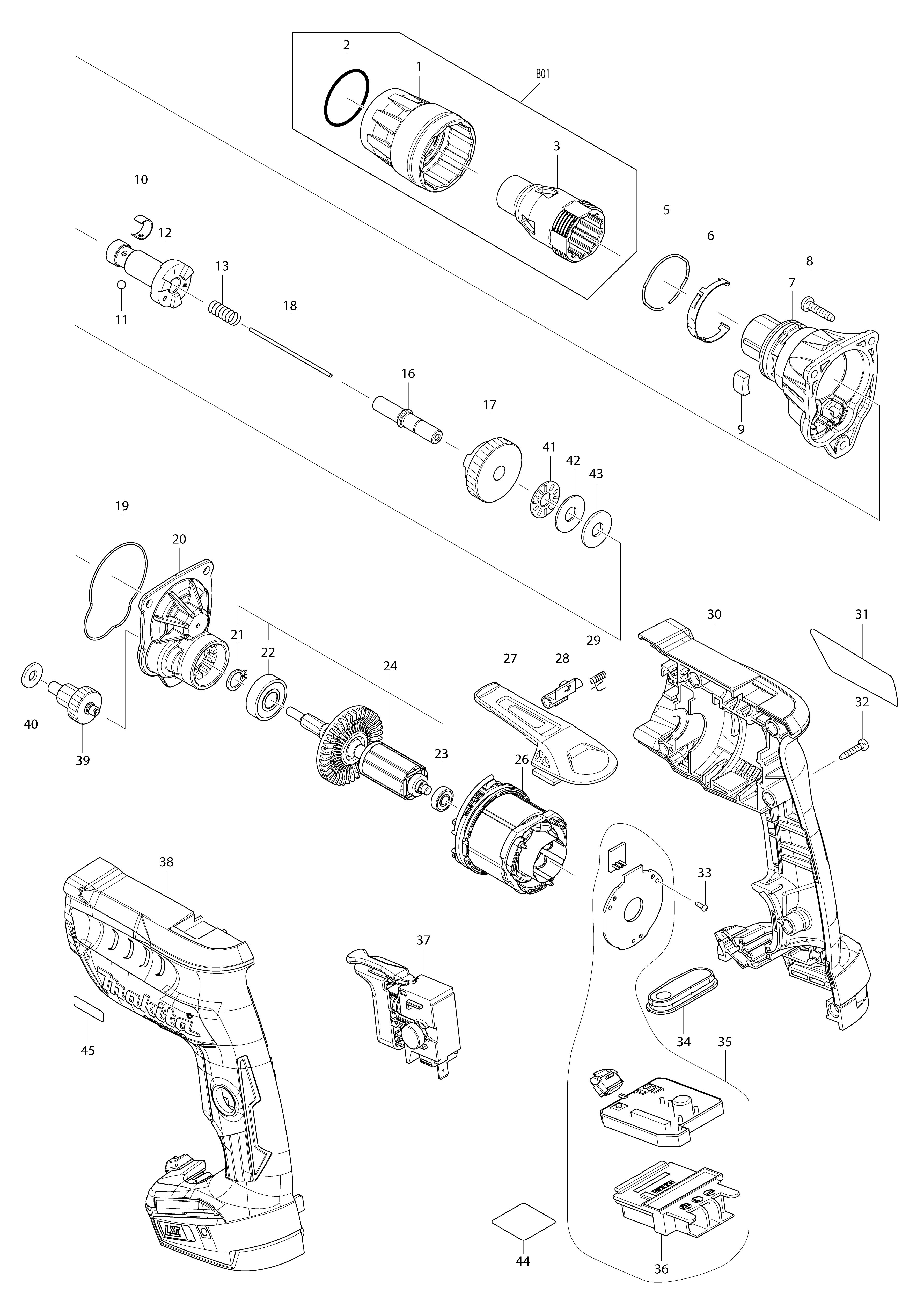 Vue éclatée Makita DFS251#01