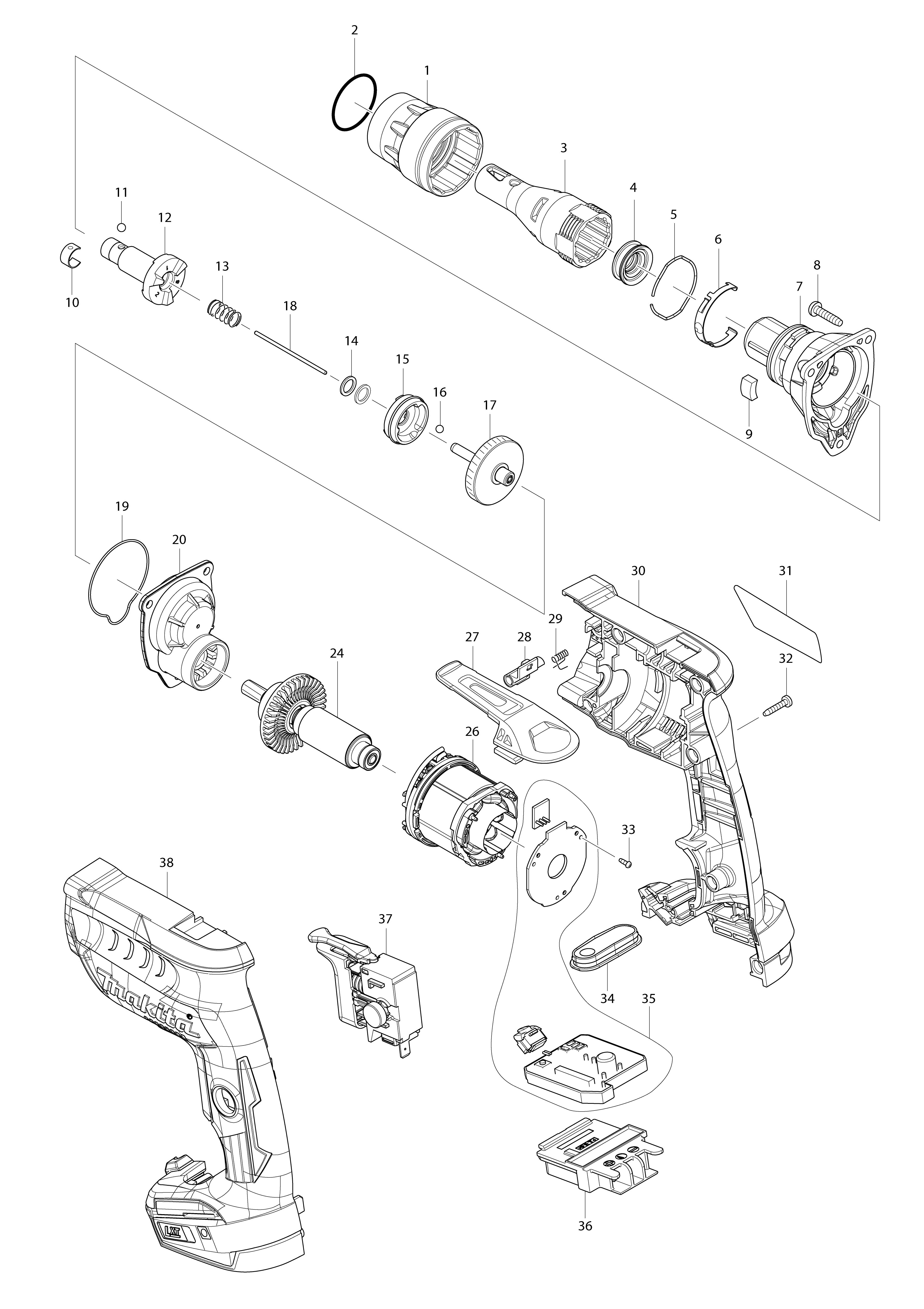 Vue éclatée Makita DFS452#01