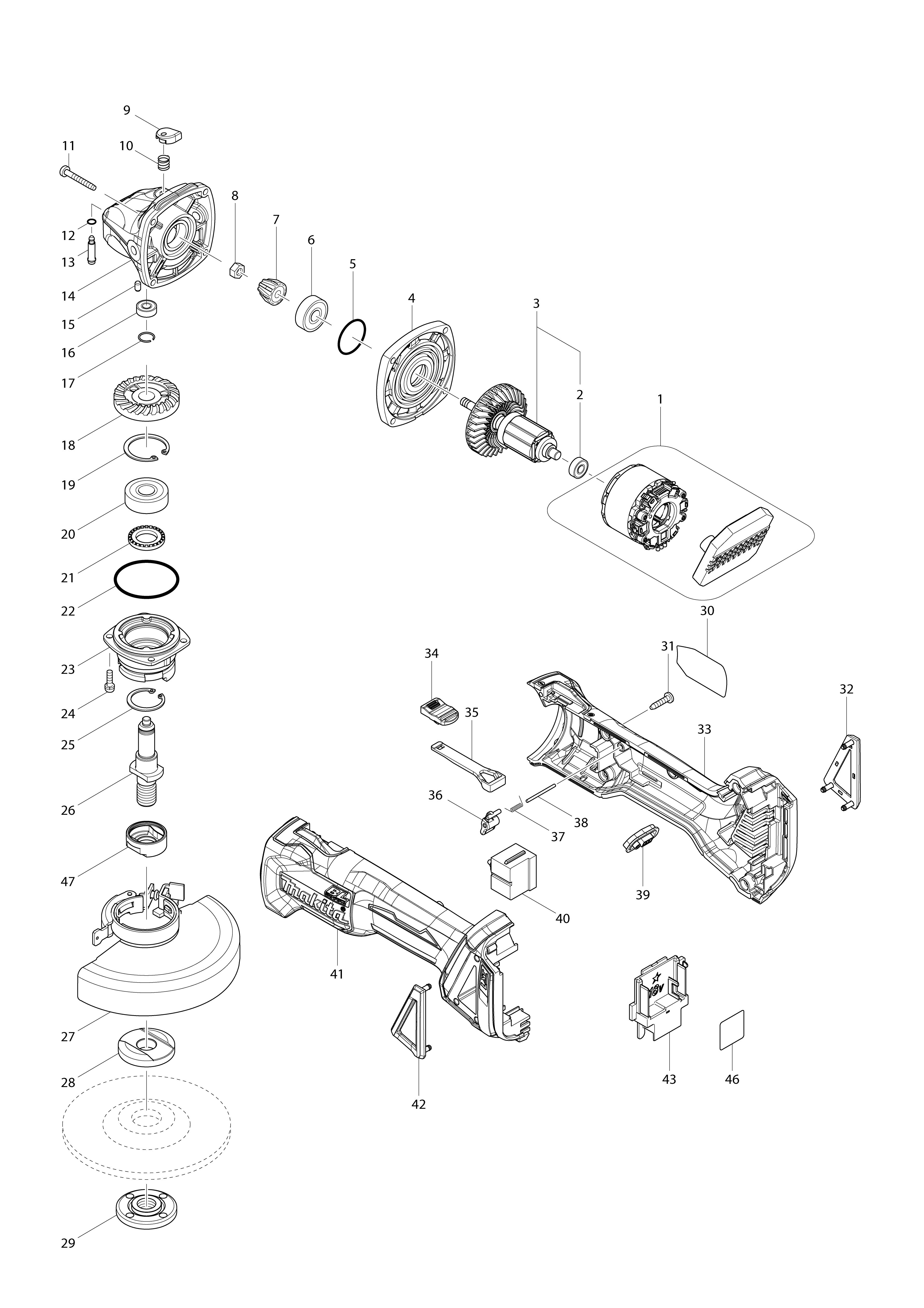 Vue éclatée Makita DGA506#01