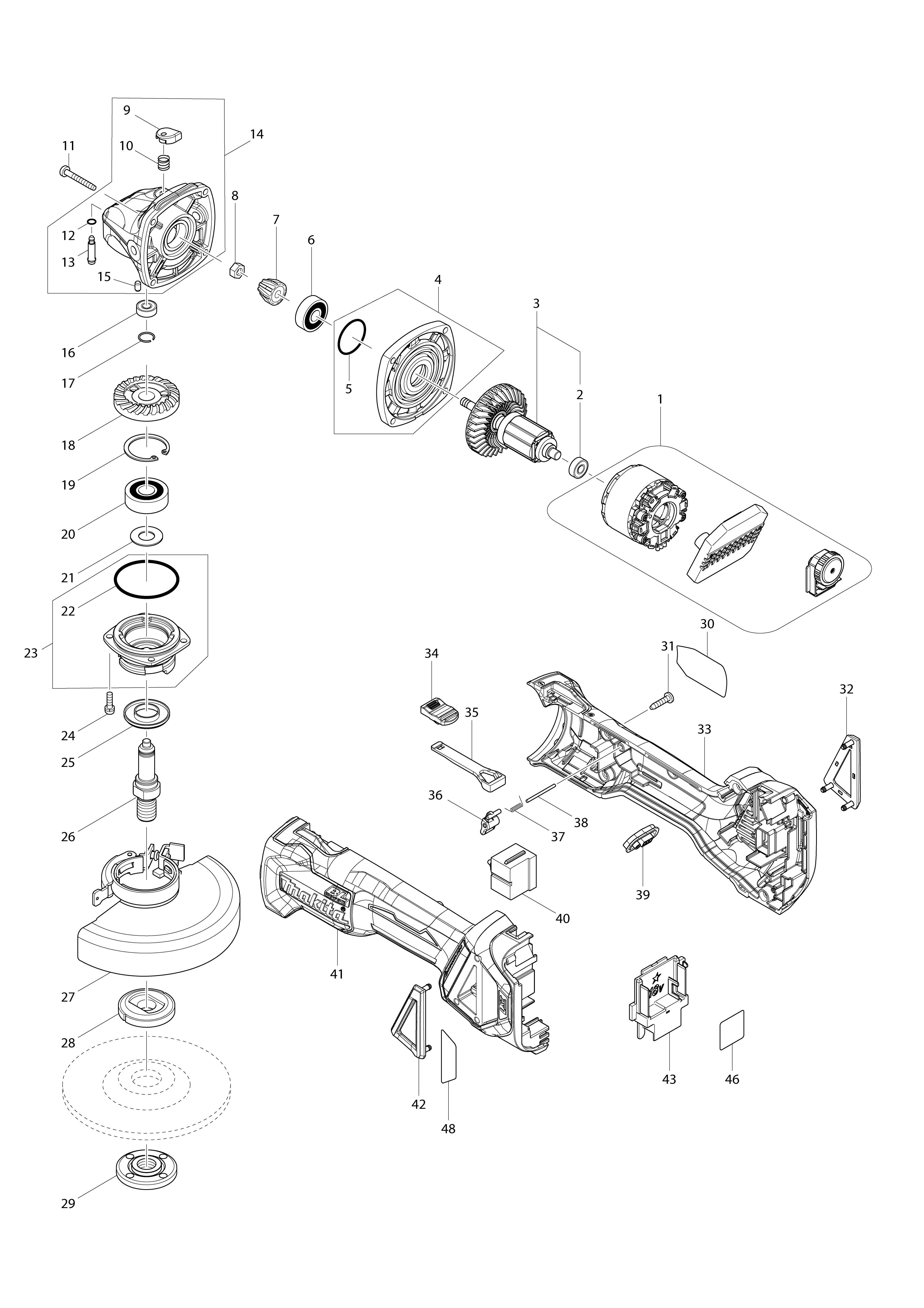 Vue éclatée Makita DGA511#01