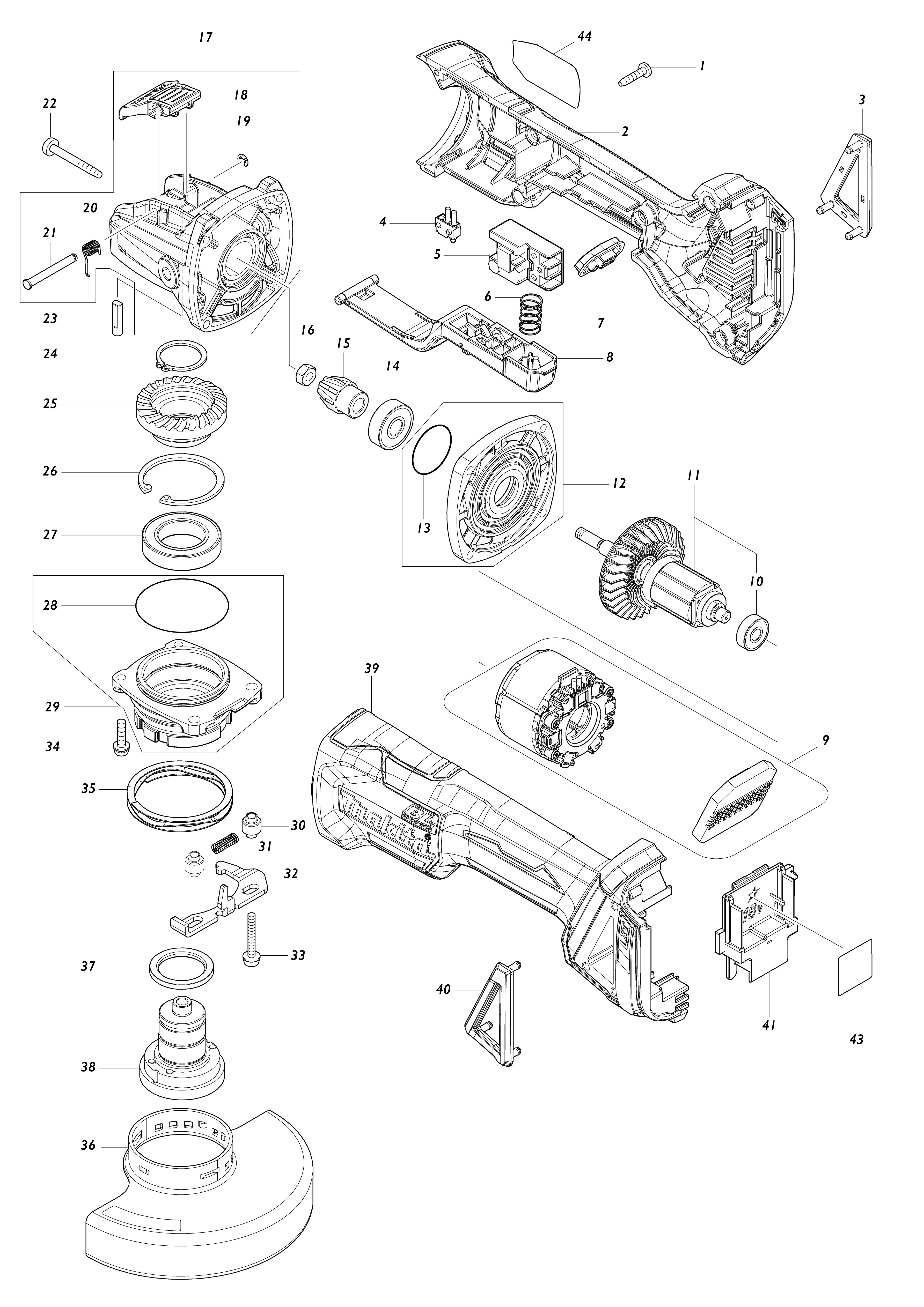 Vue éclatée Makita DGA520#01